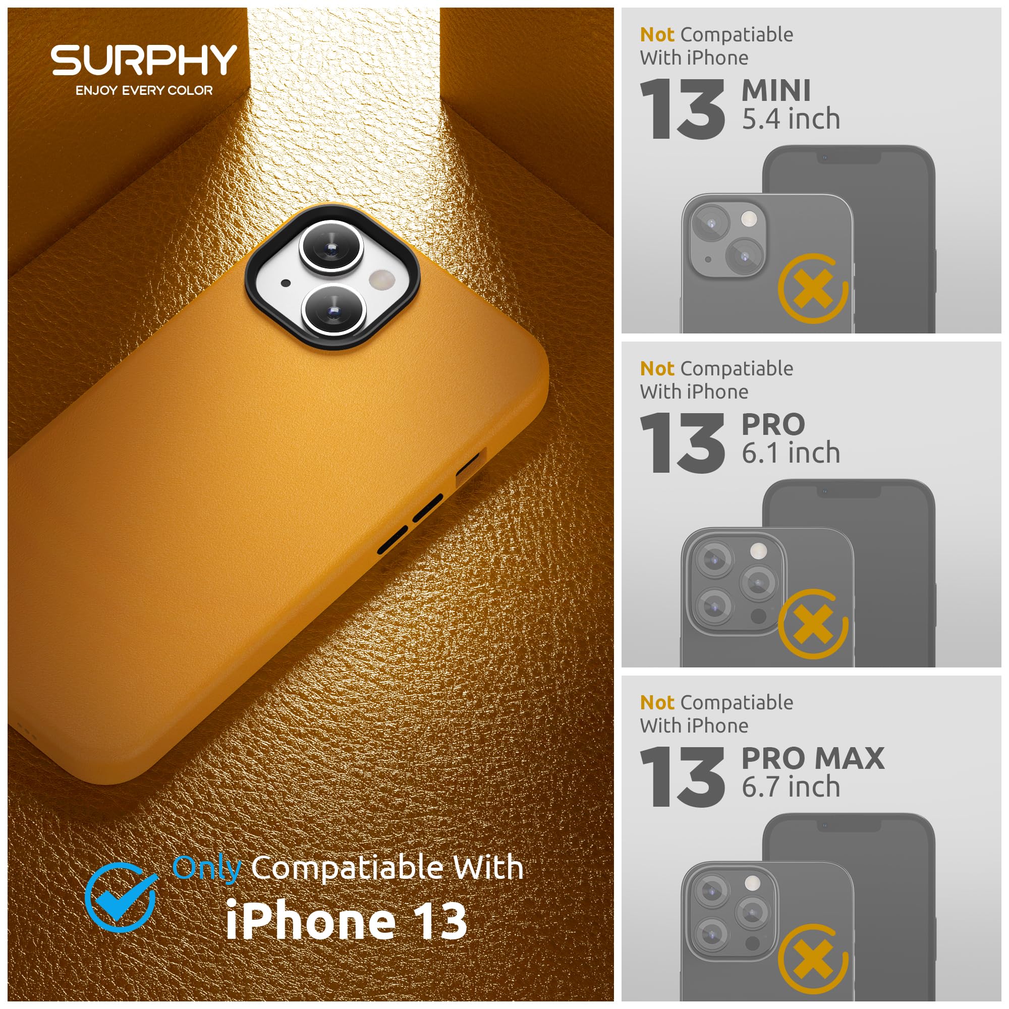 Surphy Faux Leather Case Compatible With Iphone 13 Case (6.1 Inch 2021), Pu Leather Phone Case (With Metallic Buttons & Microfib