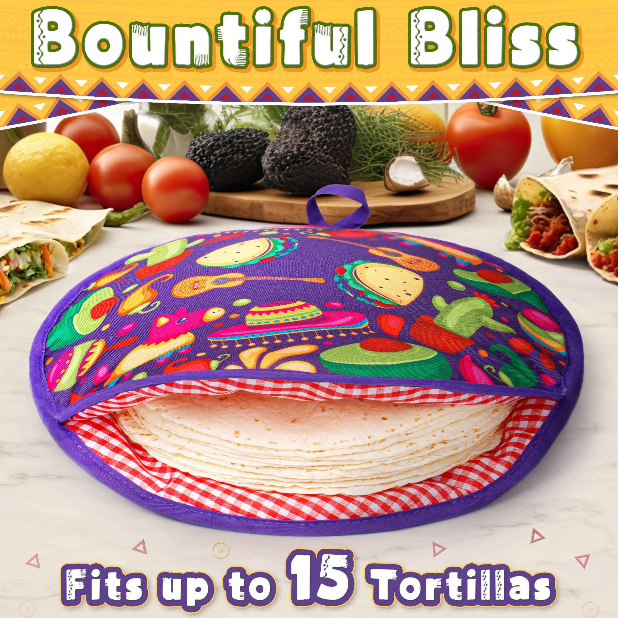 Pixipy Tortilla Warmer Pouch (Tacos, 12 Inch), Microwavable Fabric Tortilla Heater Pouch To Keep Tortillas Soft & Warm, Insulate