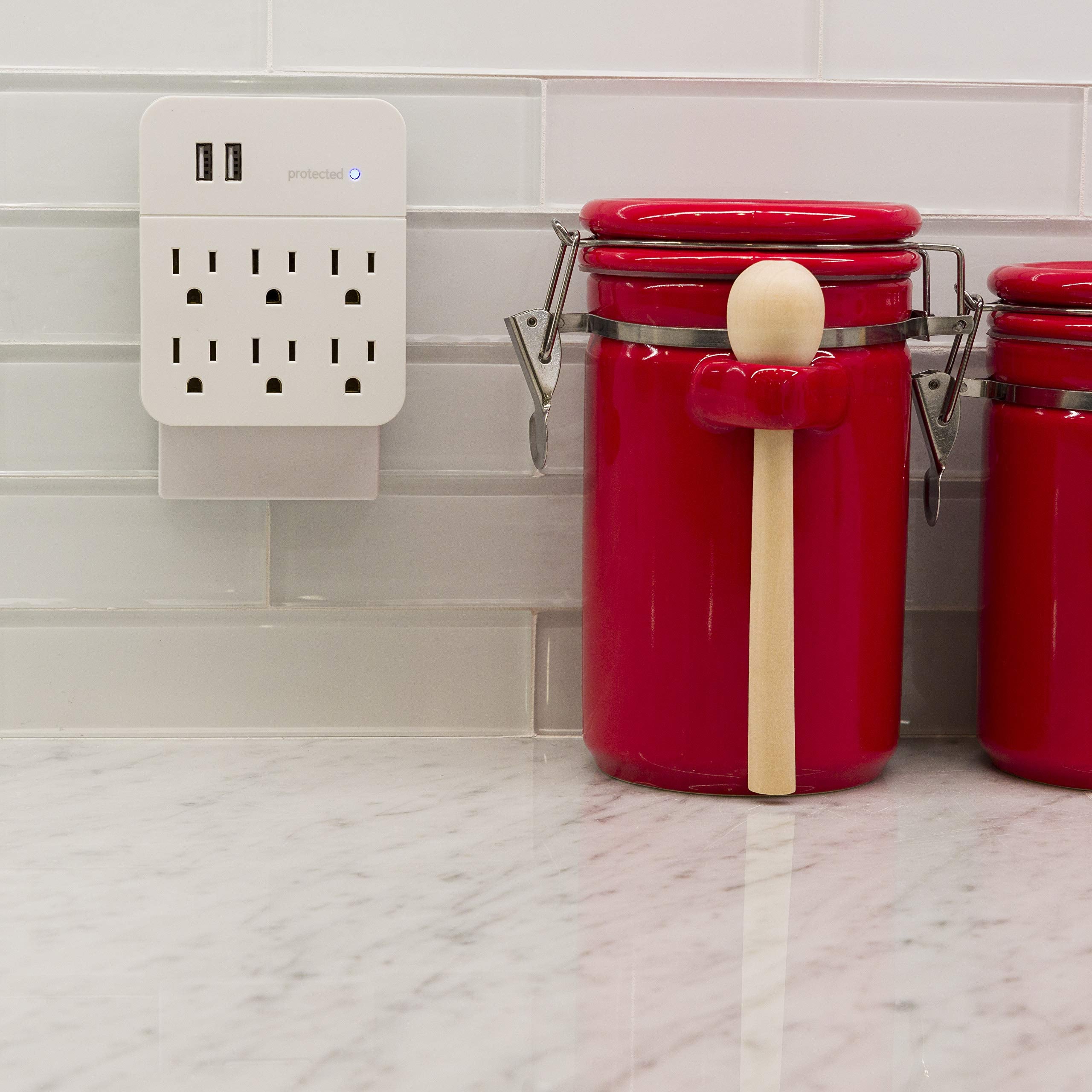 Ge 6-Outlet Extender Surge Protector With 2 Usb Ports, Charging Station, Wall Tap Adapter, Protected Indicator Light, 3-Prong, 5