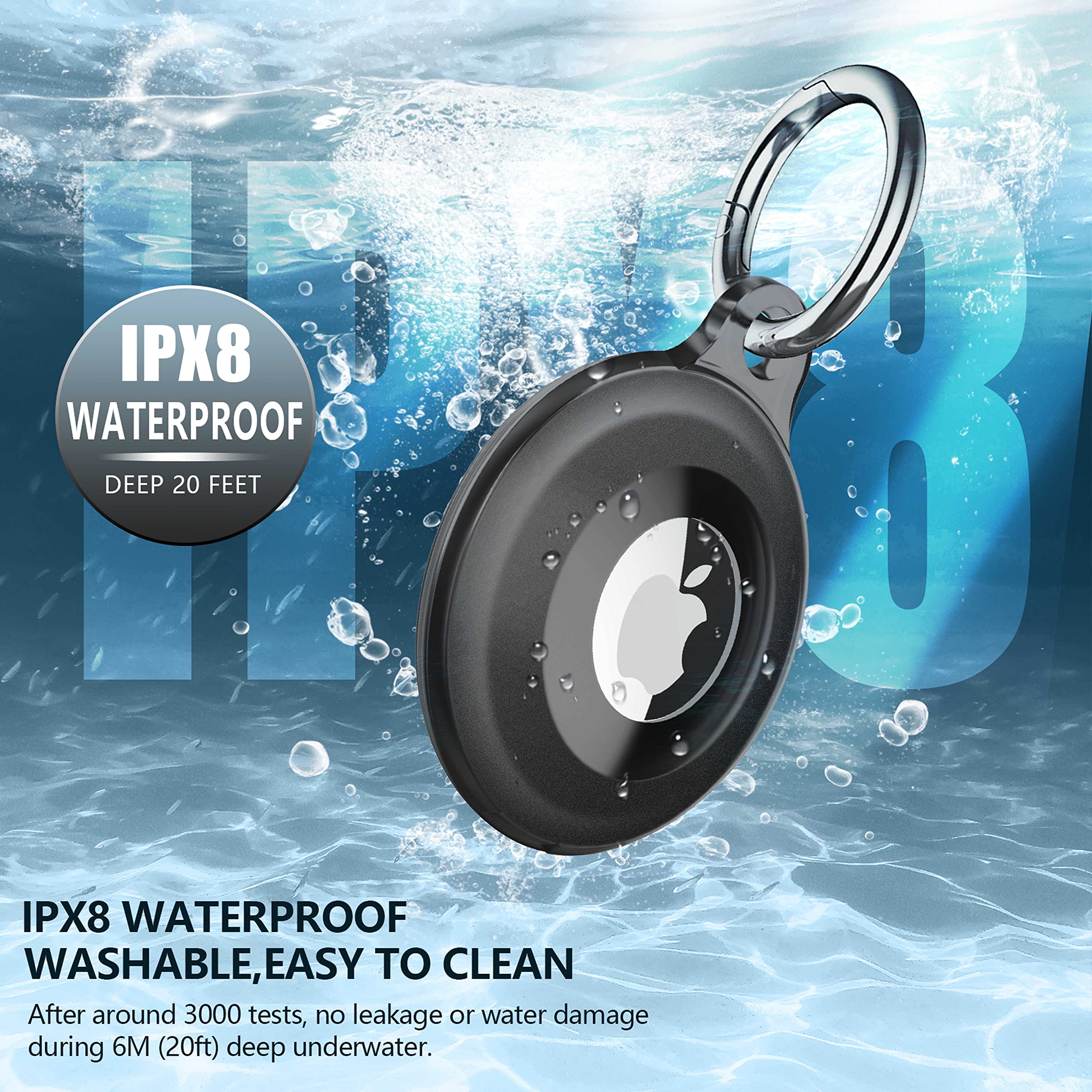 4 Pack Ipx8 Waterproof Airtag Keychain Holder Case, Lightweight, Anti Scratch, Easy Installation,Soft Full Body Shockproof Air T