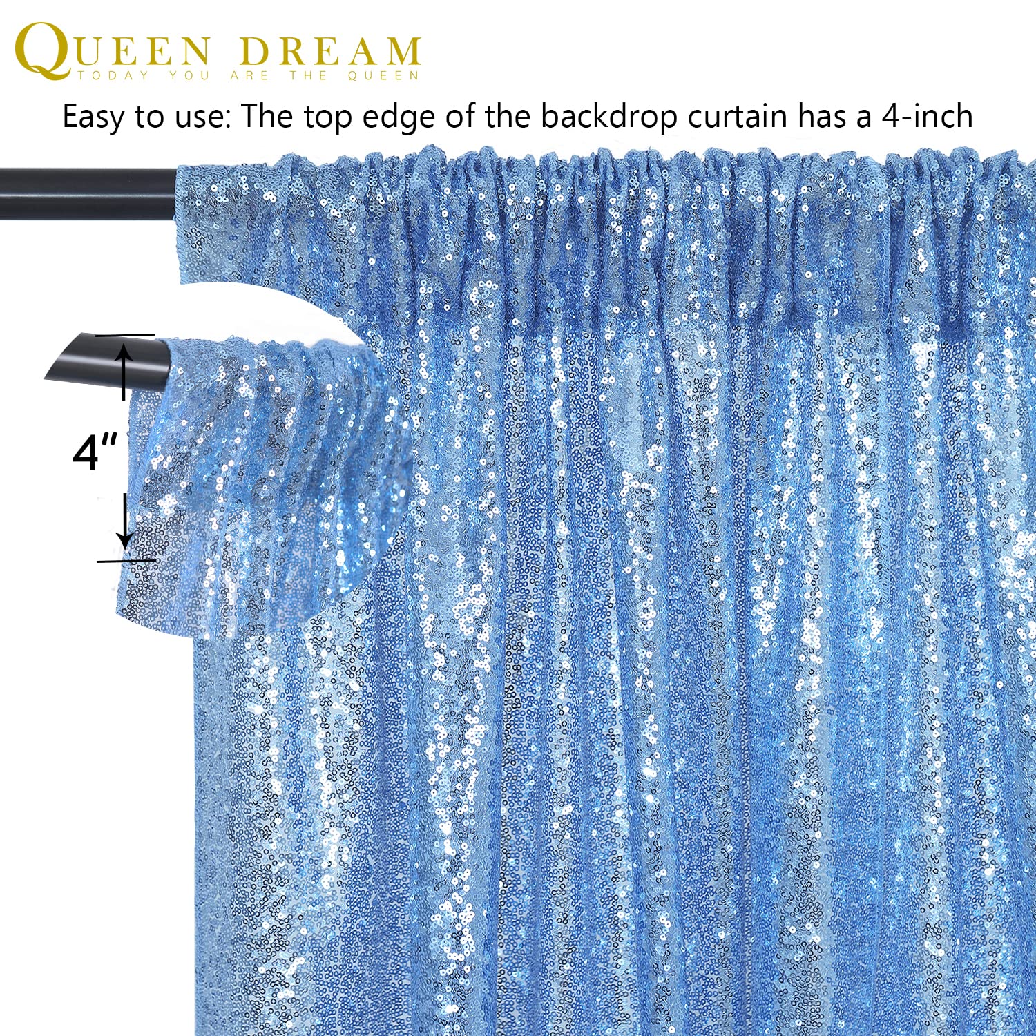 Baby Blue Christmas Backdrop Curtains 4 Pieces 2Ftx8Ft Sequin Photography Background Curtain For Party Decoration