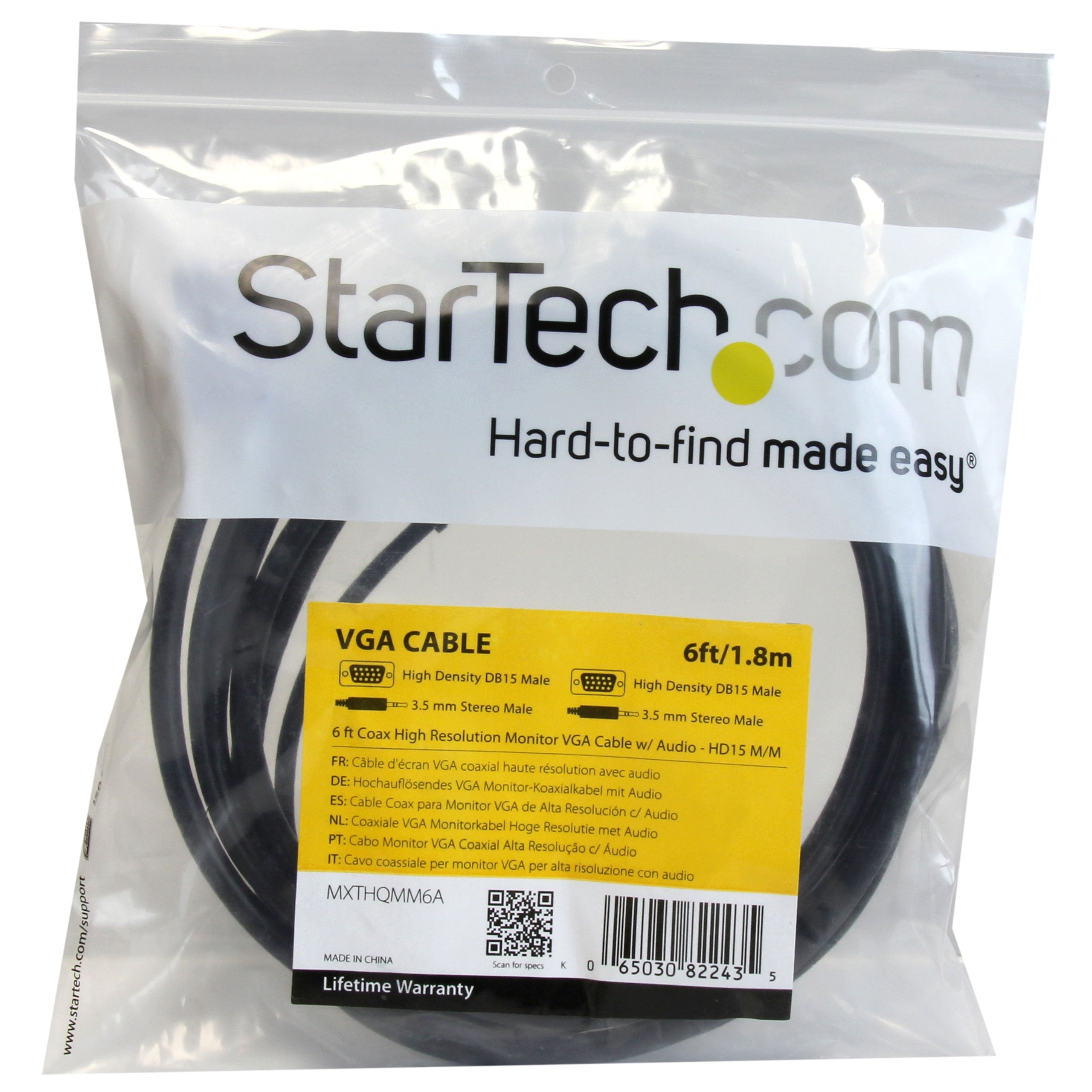Startech.Com 6 Ft. (1.8 M) Vga Cable With Audio   Hd15 Vga With Audio   Coaxial High Resolution   Male/Male   Vga Monitor Cable