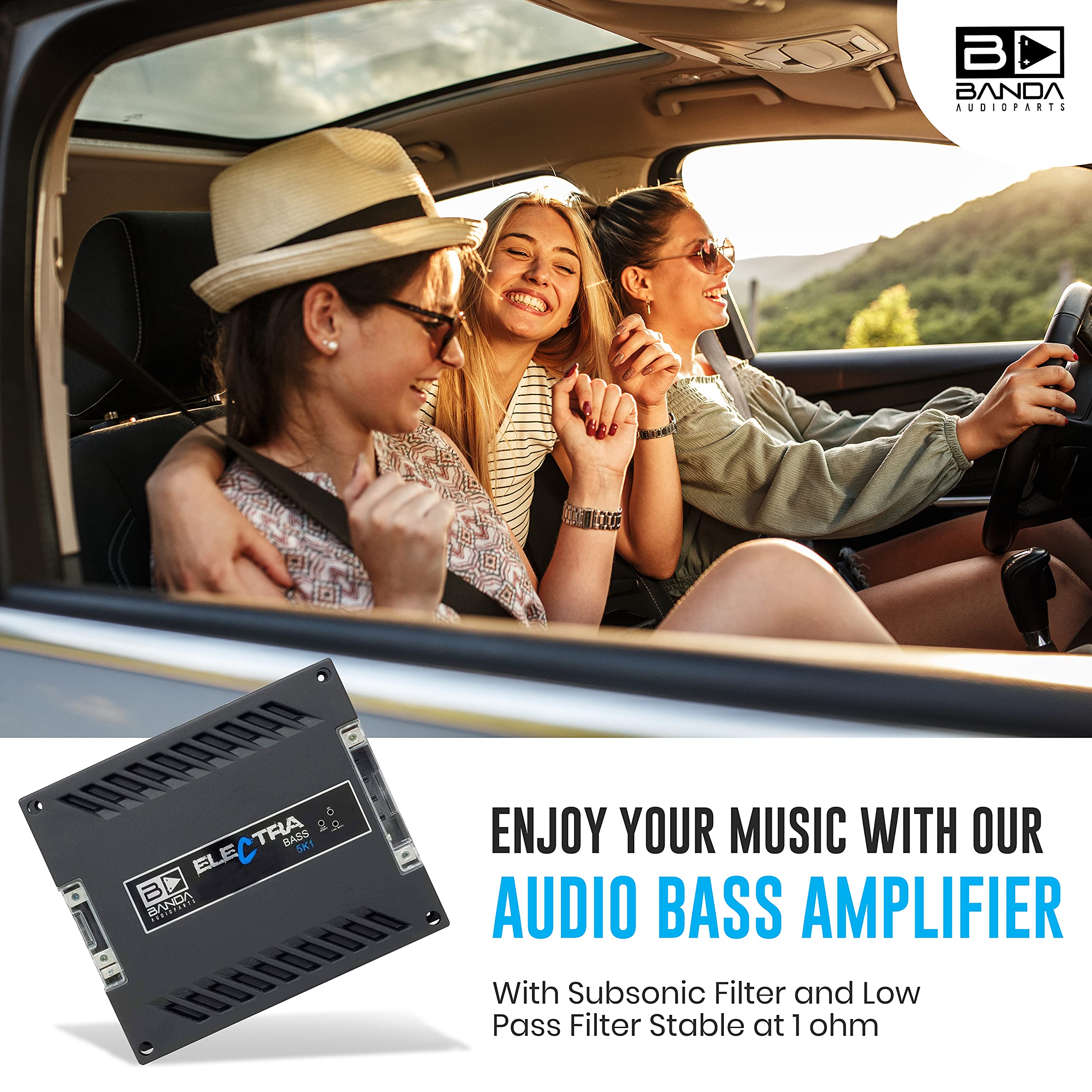 Banda Electra 1 Channel Vehicle Audio Bass Amp   5000Wrms D Class High Powered Mono Bass Amplifier W/Subsonic Filter & Low Pass