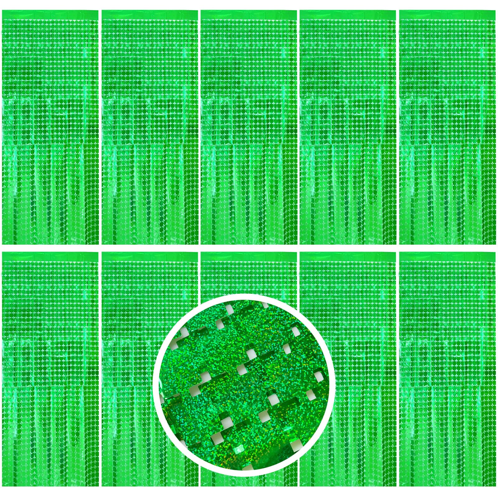 Square Tinsel Curtain Party Backdrop   10Pcs Glitter Foil Fringe Curtain Party Decor Green Photo Booth Backdrop Streamers For Ha