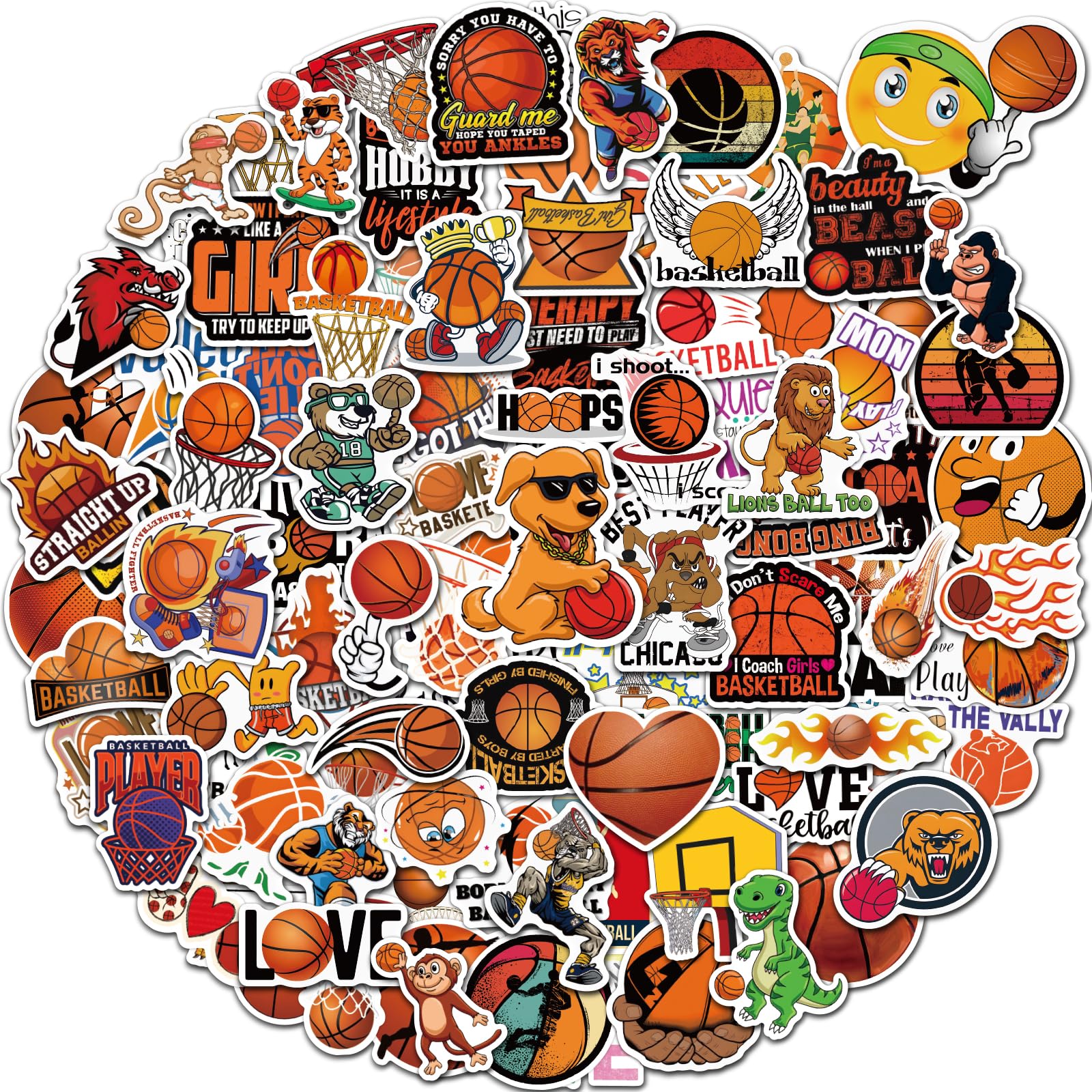 Pcnearty 100 Pcs Basketball Stickers For Kids, Water Bottle Stickers, Cute Vinyl Waterproof Hydroflask Phone Skateboard Laptop S