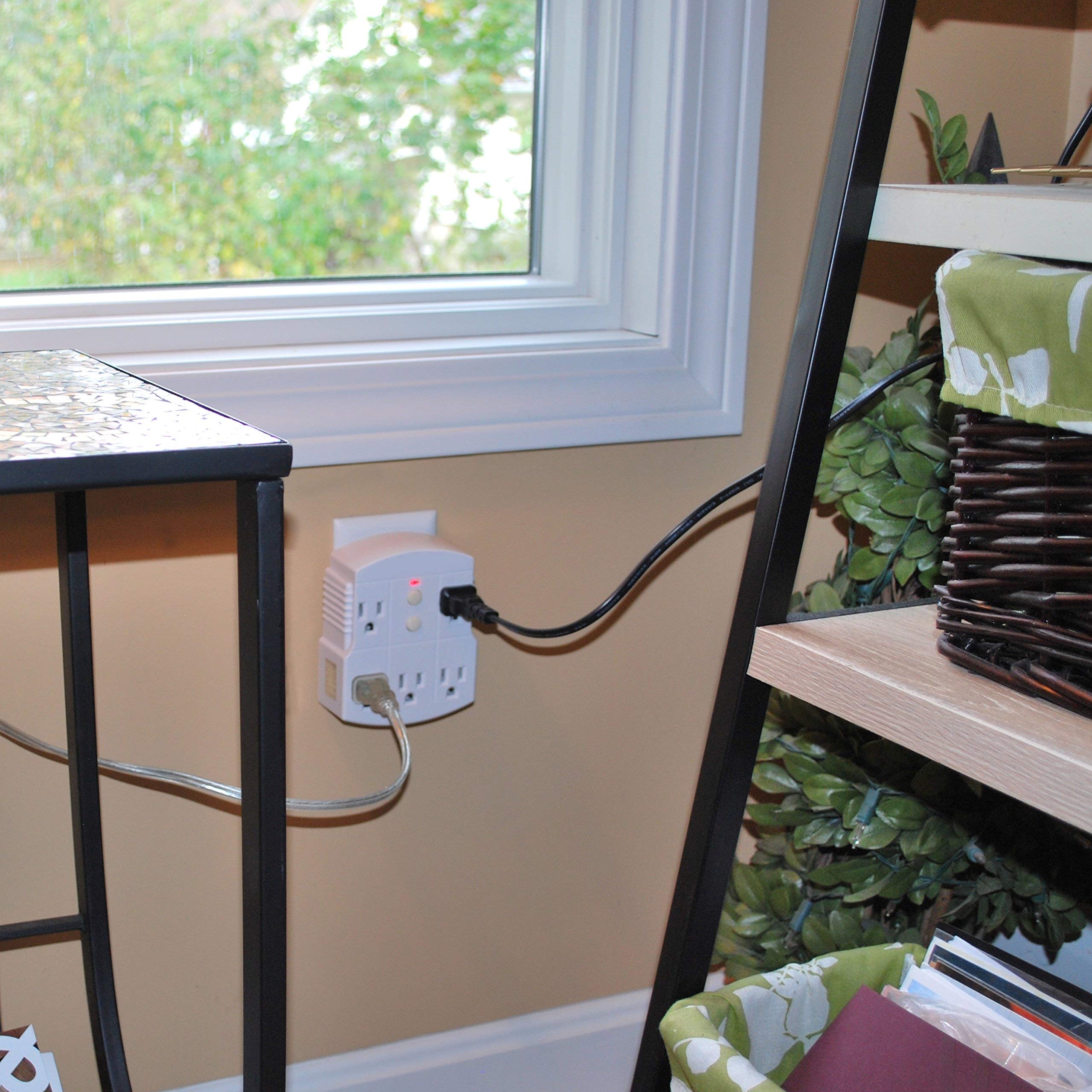 Tower Manufacturing 30440003 Auto Reset 15 Amp Grounded 3 Prong Gfci 5 Outlet Adapter, White [2 Pack]