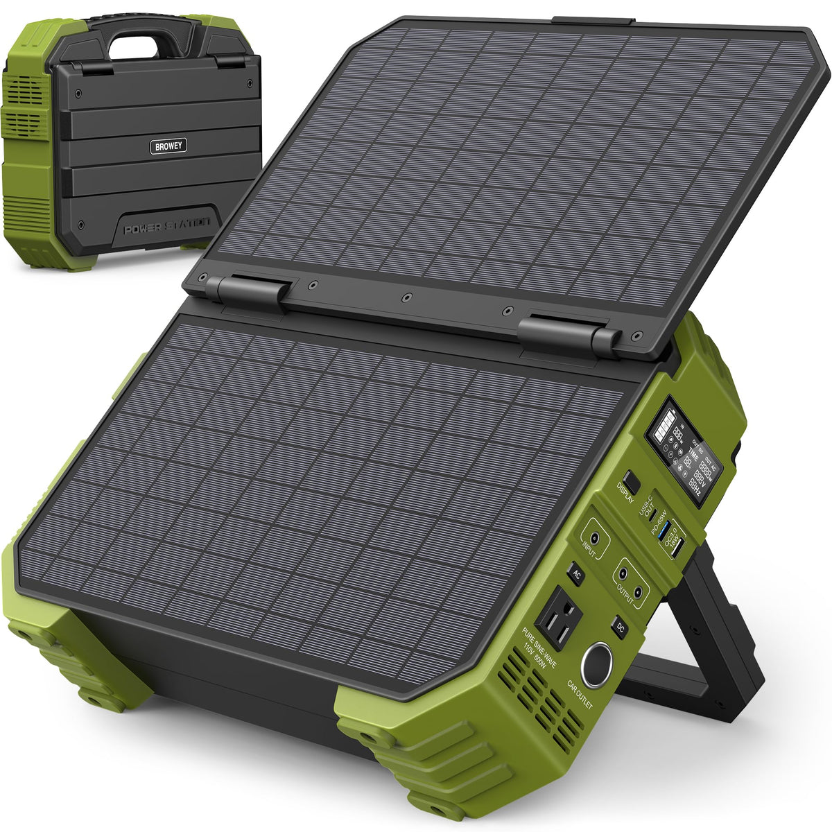 Browey Portable Power Station 1000W With Built In Solar Panel, 614Wh/192000Mah Lifepo4 Battery Pack, Solar Generator With Ac/Dc/