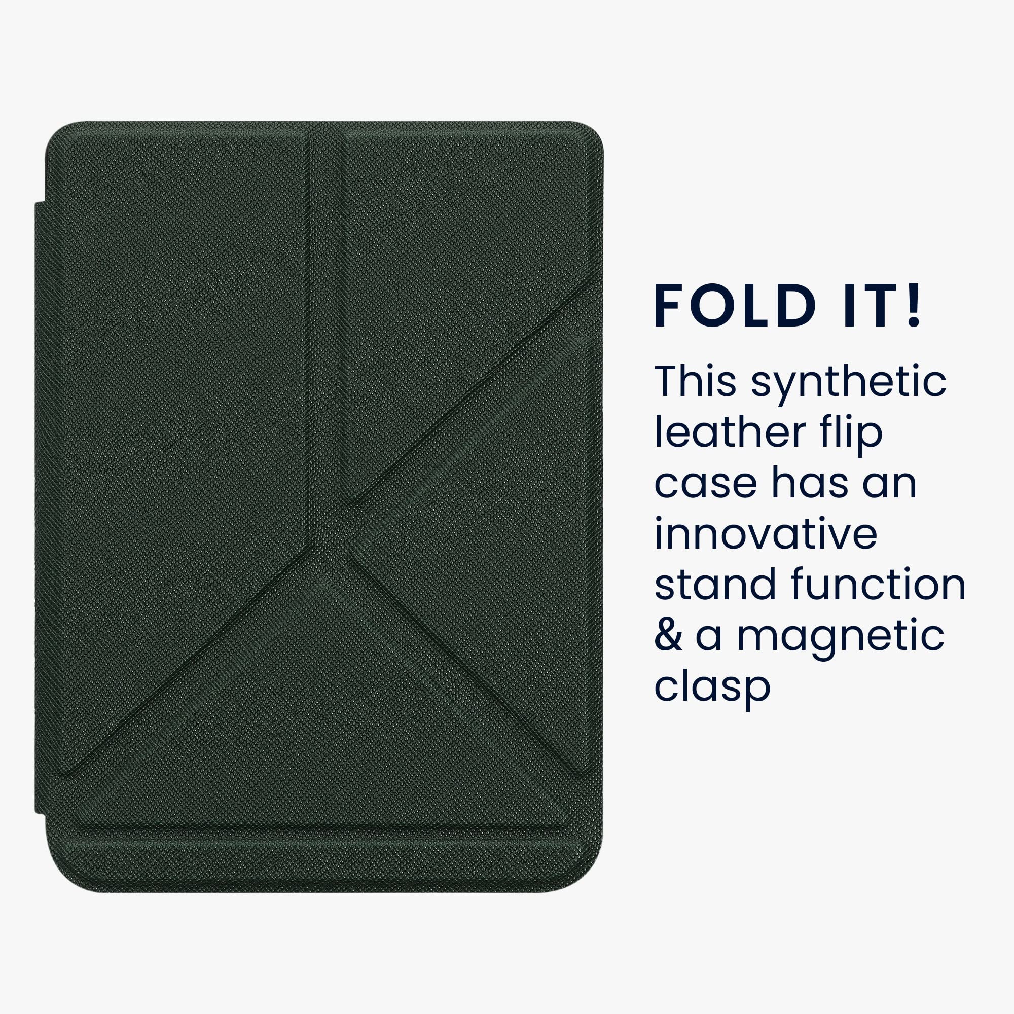 Kwmobile Origami Case Compatible With Kobo Clara 2E / Tolino Shine 4 Case   Slim Pu Leather Cover With Stand   Dark Green