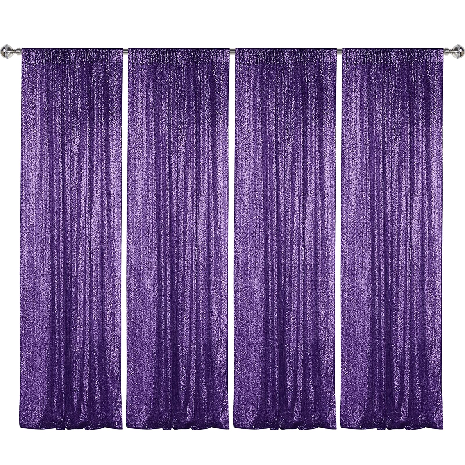 Sugargirl Purple Sequin Backdrop Curtain 4 Panels 2Ftx8Ft Glitter Purple Background Drapes Sparkle Photography Backdrop For Part