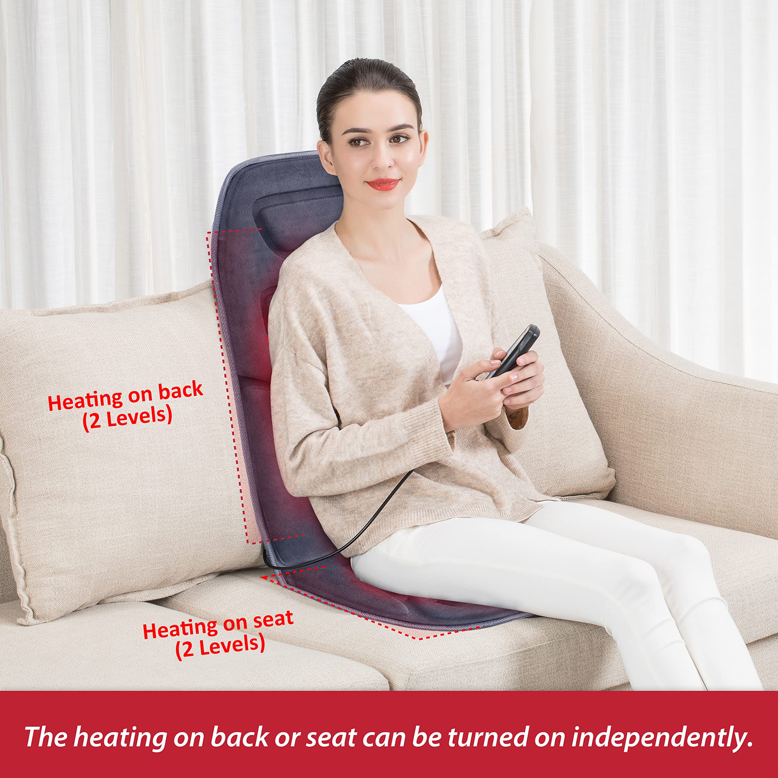 Comfier Back Massager With Heat, 10 Motors Vibration Seat Massager, Chair Massage Pad, Heated Chair Pad, Chair Warmer,Gifts For