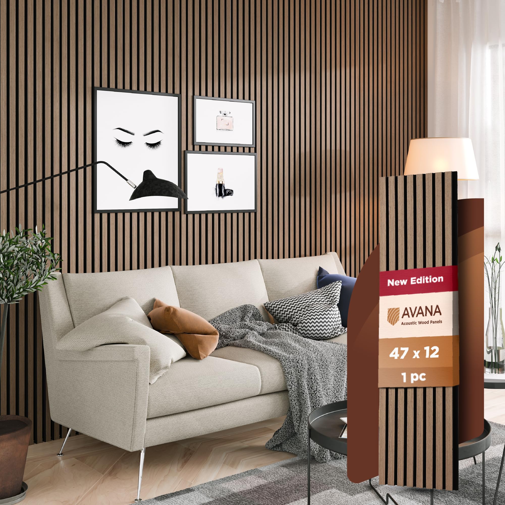 Avana Modern Acoustic Wood Wall Panels   47.2 X 12.6 Inch Smoke Oak Acoustic Panels 1 Pc   Wall Panels For Interior Wall Decor F