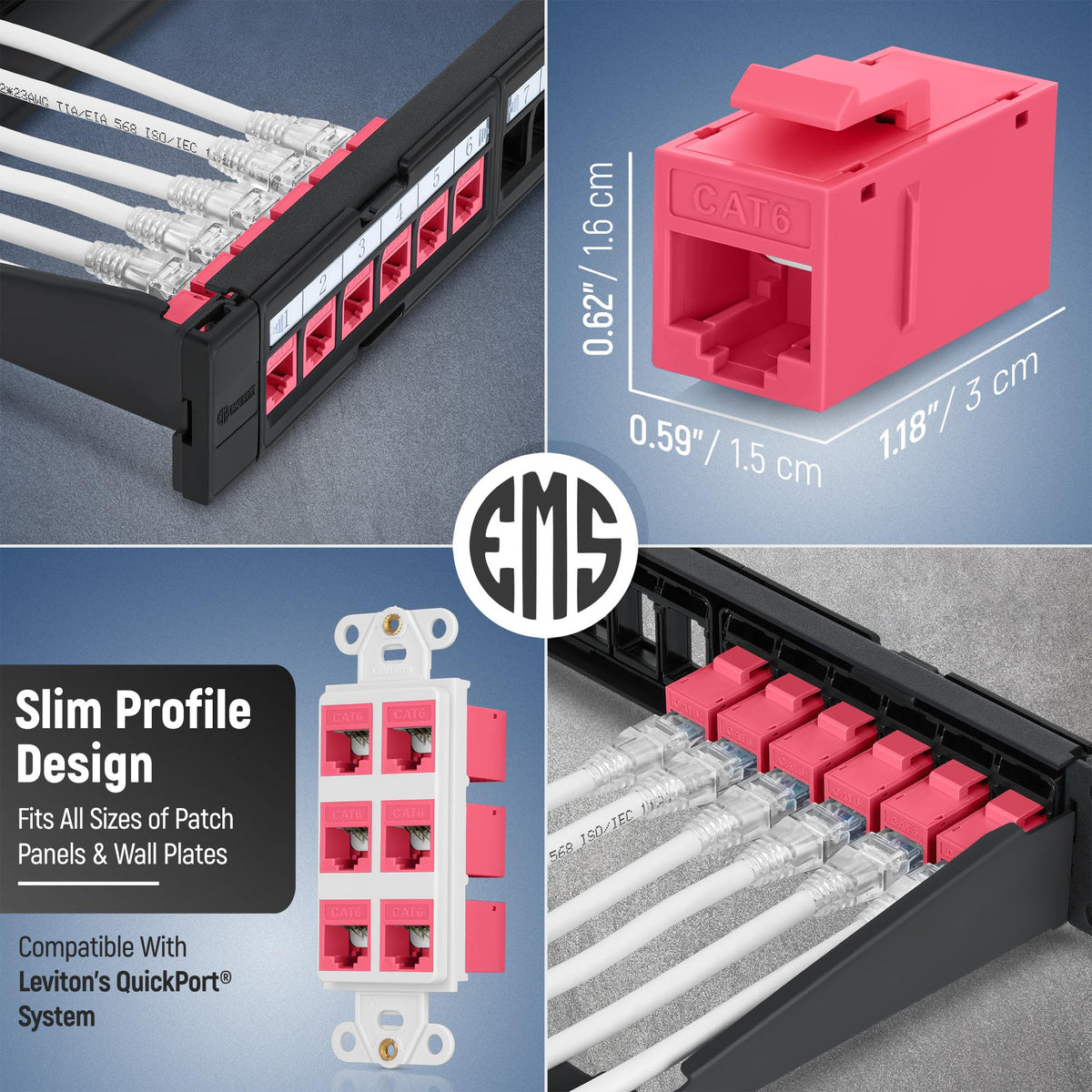 Everest Media Solutions Rj45 Cat6 Keystone Coupler In Pink 6 Pack Fema ...