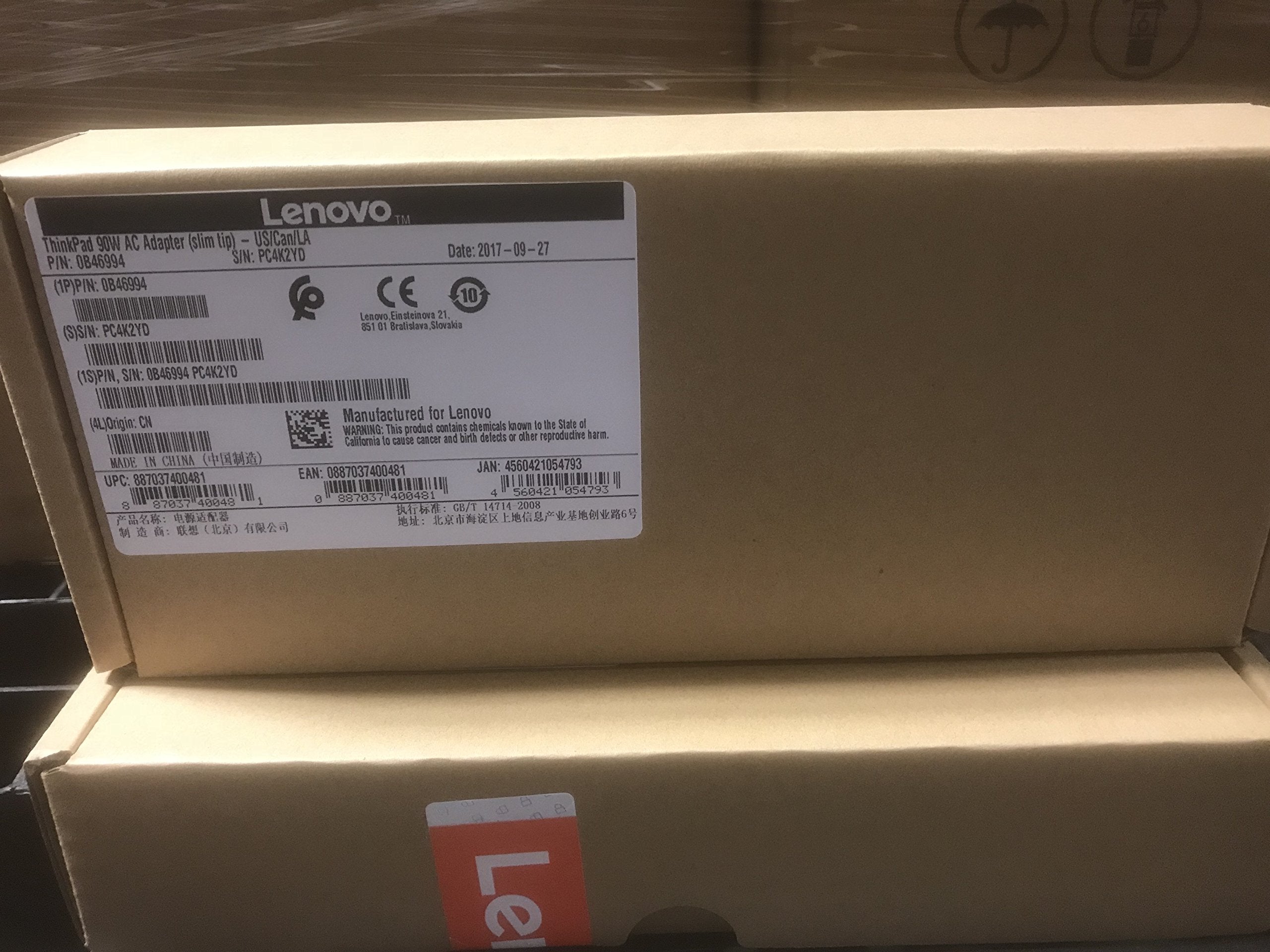 Lenovo 90W Ac Adapter (0B46994 Slim Tip, 2 Prong Power Cord) Packaged In The Factory Sealed Lenovo Retail Packaging