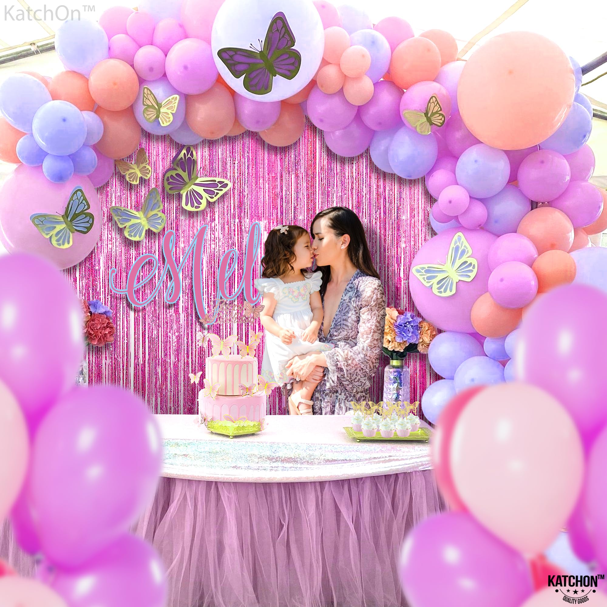 Katchon Iridescent Pink Backdrop Curtain   Xtralarge 3.2X8 Feet, Pack Of 2 | Pink Streamers For Pink Party Decorations | Pink Fr