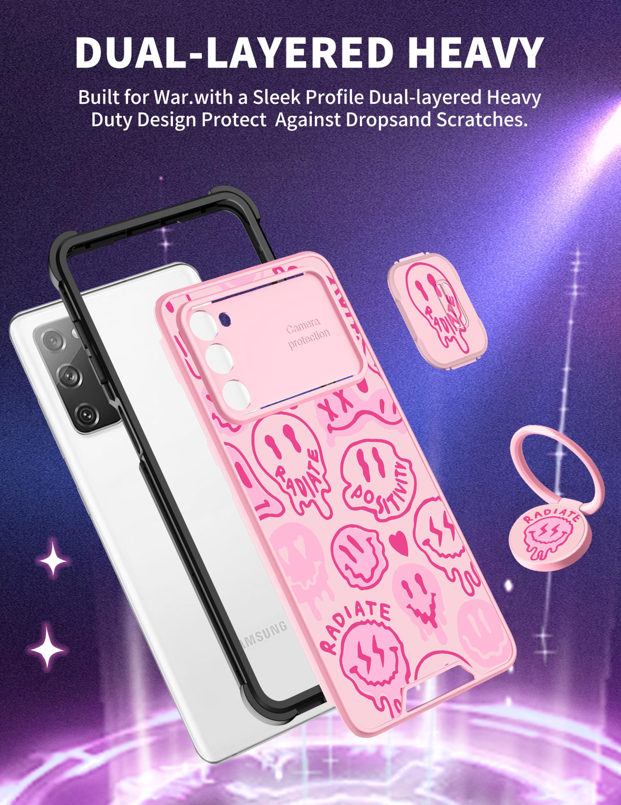 Goocrux For Samsung Galaxy S20 Fe 5G Case Cute For Women Girls Phone Cover Fashion Design With Slide Camera Cover And Ring Holde