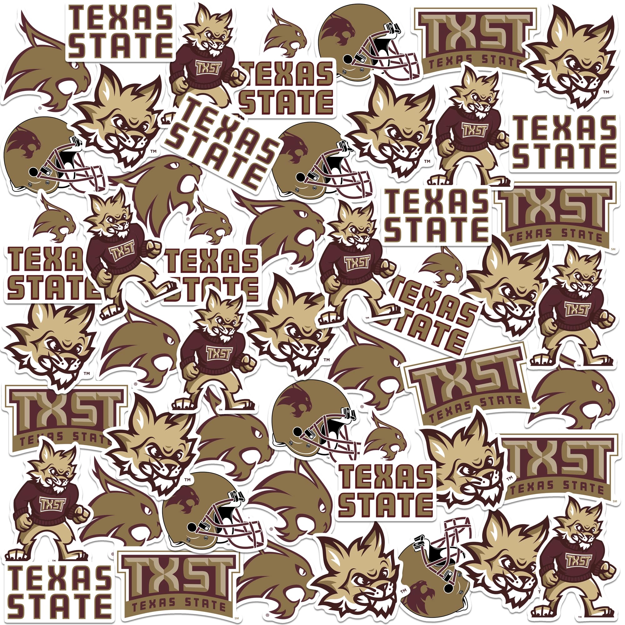 Texas State University Mixed 50Ct Vinyl Large Deluxe Stickers Variety Pack   Laptop, Water Bottle, Scrapbooking, Tablet, Skatebo
