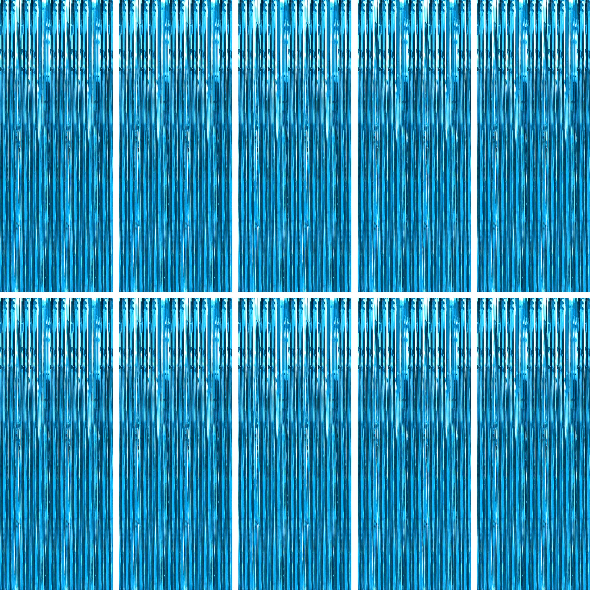 BTSD-home 10 Pack Aquamarine Foil Fringe Curtain Metallic Streamer Party Decorations Photo Booth Backdrop Door Curtains for Wedd