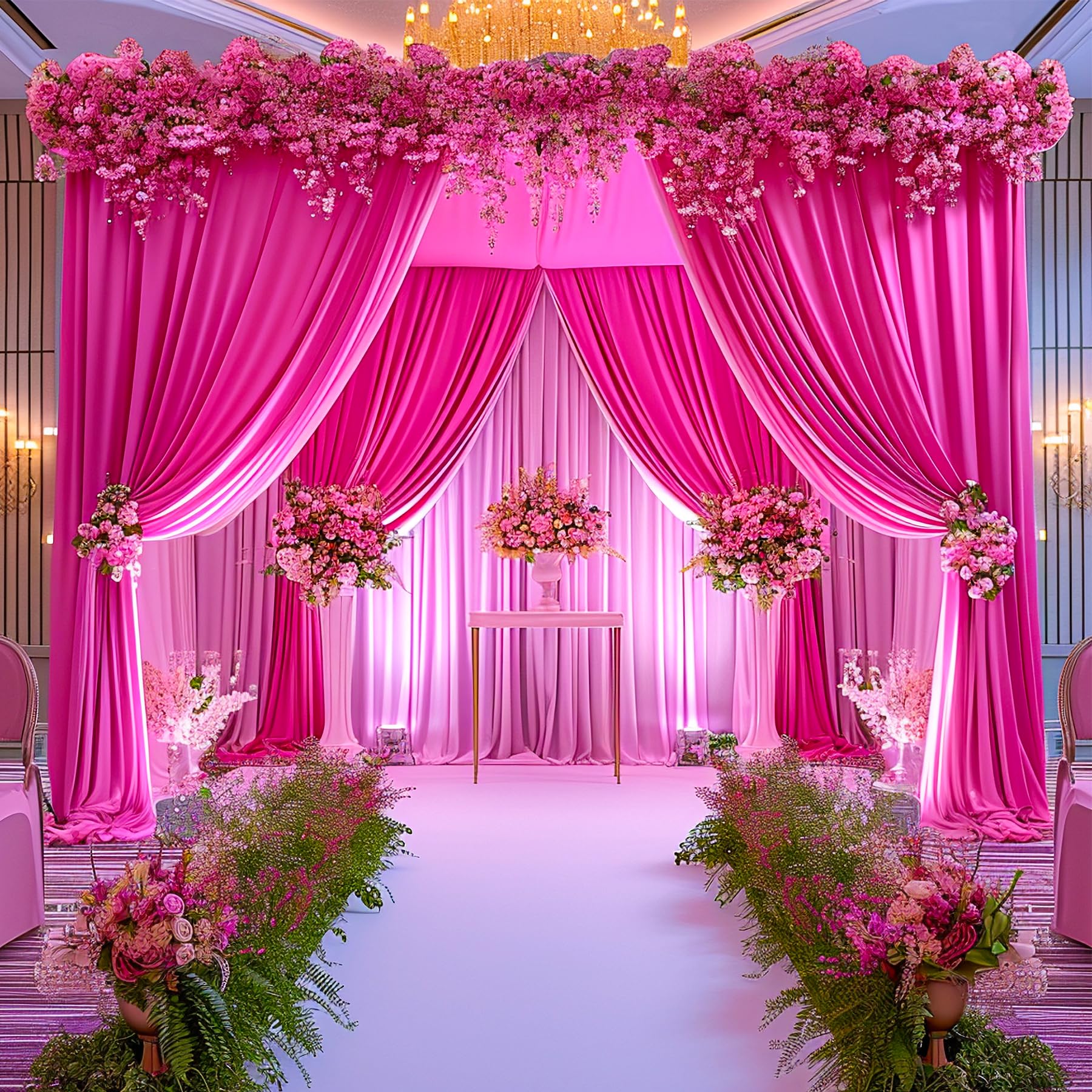 6 Panels Hot Pink Backdrop Curtain For Parties Fuchsia Wrinkle Free 30Ft X 10Ft Backdrop Drapes Panels For Baby Shower Birthday