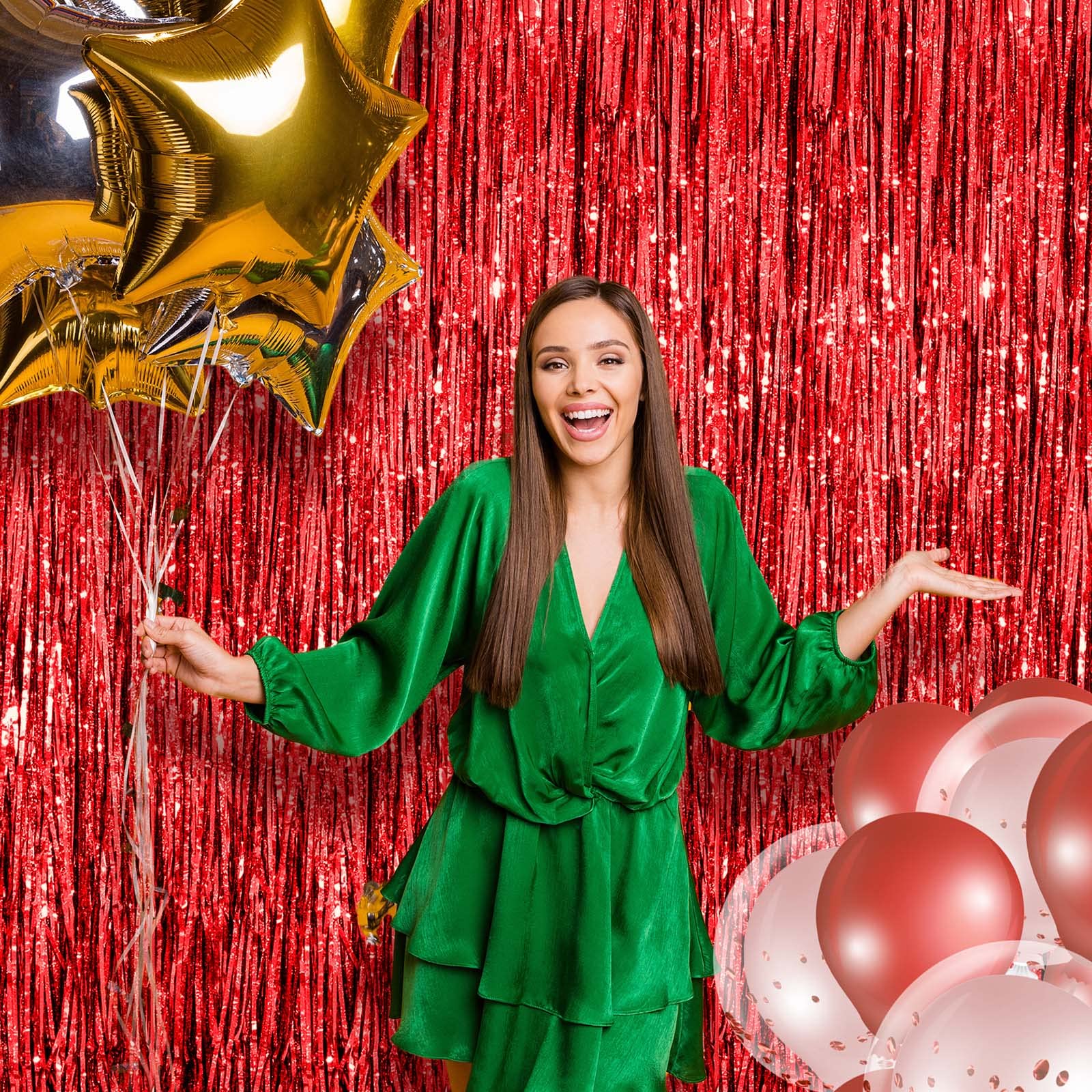 Yunlly 4 Pcs Tinsel Foil Fringe Backdrop Curtains For Disco Graduation Birthday Party Decoration Metallic Glitter Streamer Backd