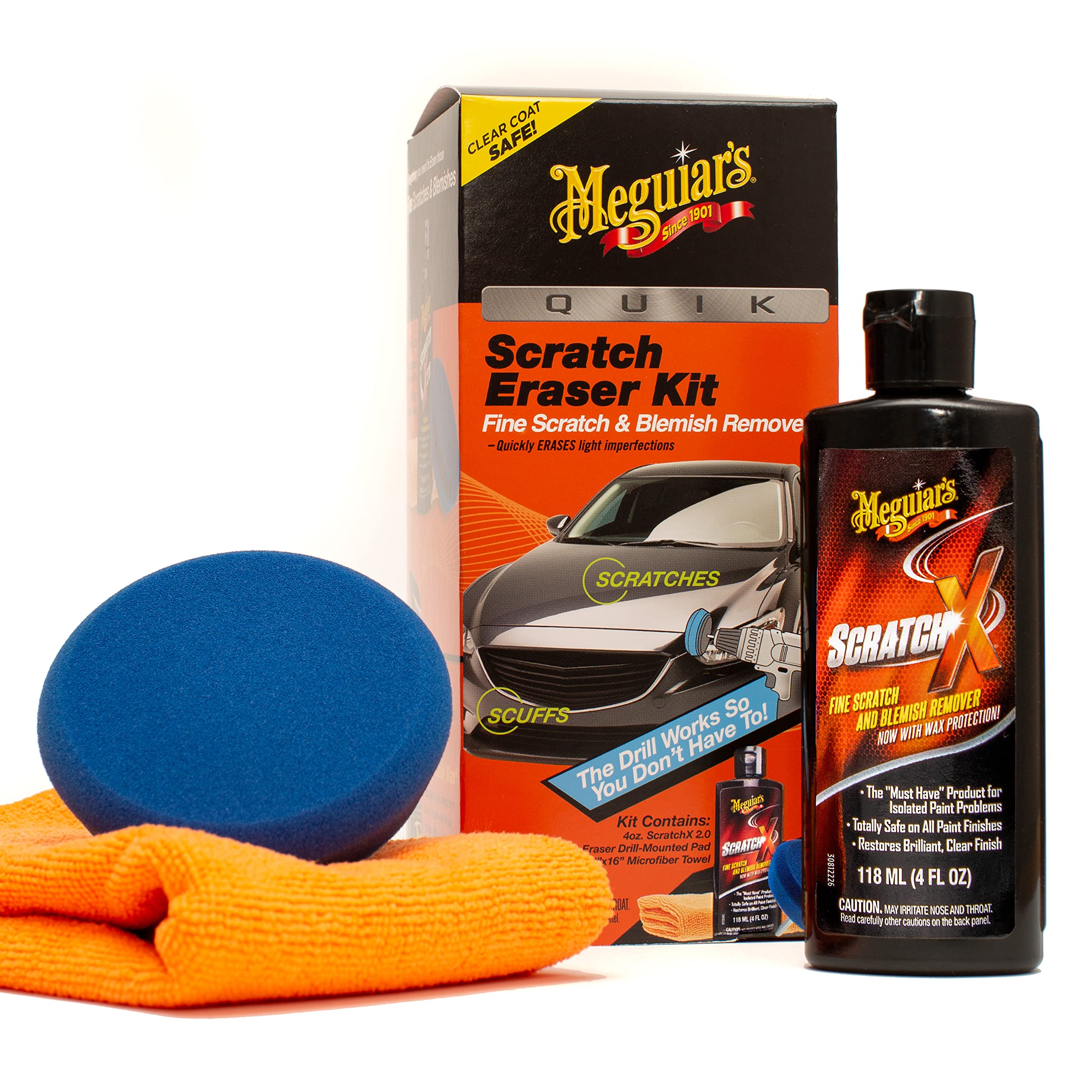 Meguiar'S Quik Scratch Eraser Kit, Car Scratch Remover That Removes Blemishes, Includes Scratchx, Drill-Mounted Pad, Microfiber ,WBAUVB06WVL7YSG