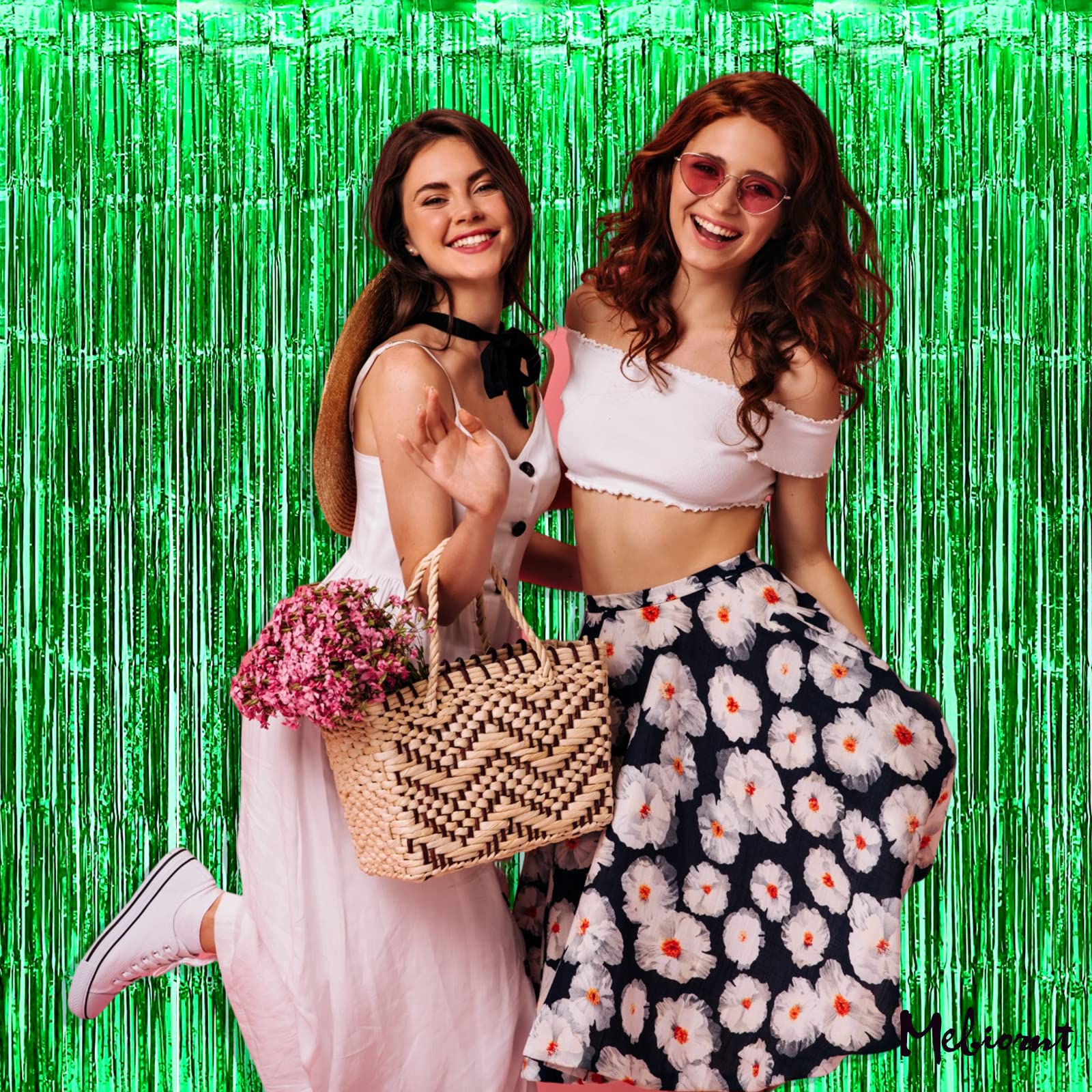 4 Pack Green Fringe Curtain Backdrop, 3.2Ft X 6.6Ft Metallic Tinsel Foil Fringe Streamers Background For Photo Booth Birthday We