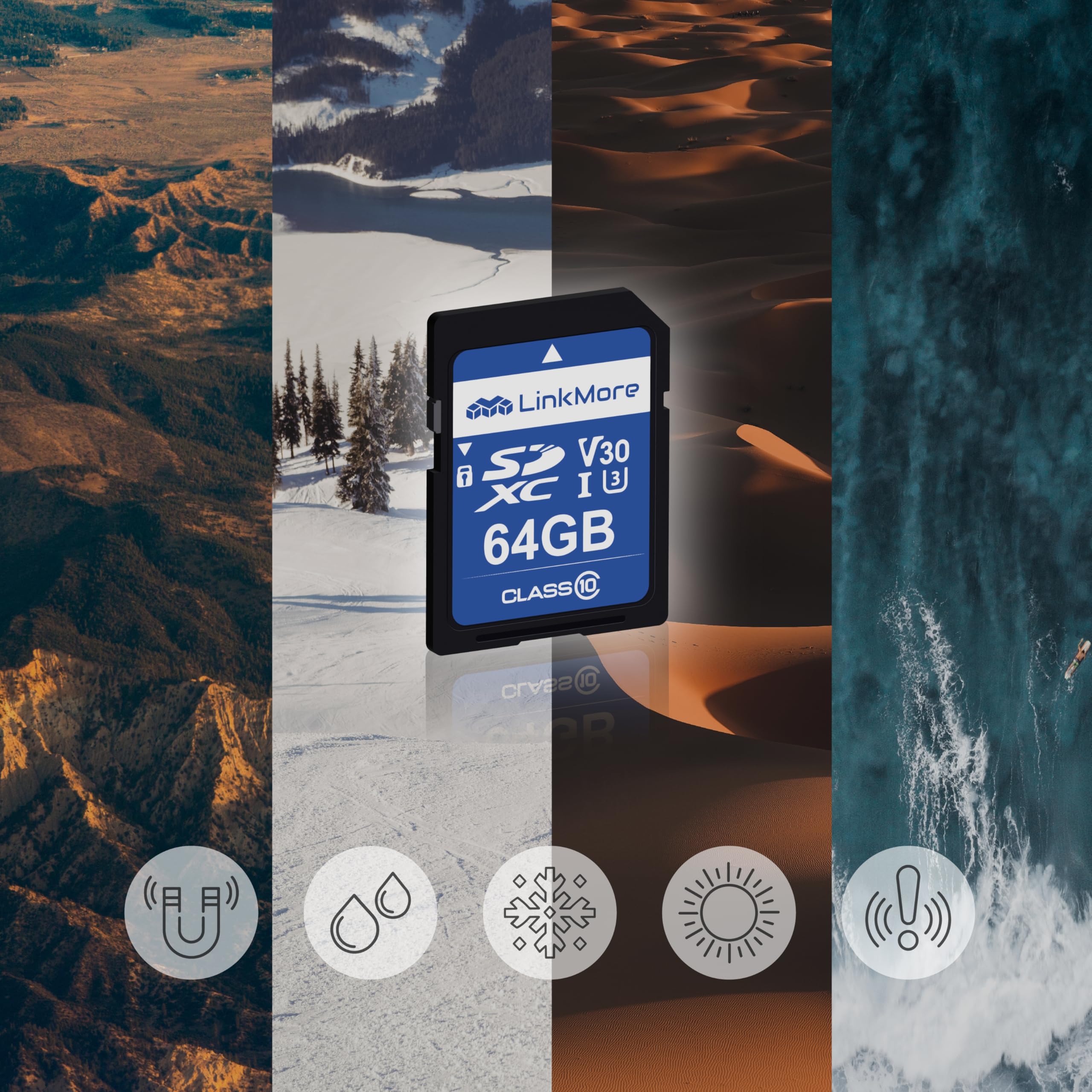 Linkmore Sd Card 64Gb Compatible With Camera, Pc, Uhs I, U3, V30, Class 10, Read Speed Up To 90Mb/S, Write Speed Up To 50Mb/S