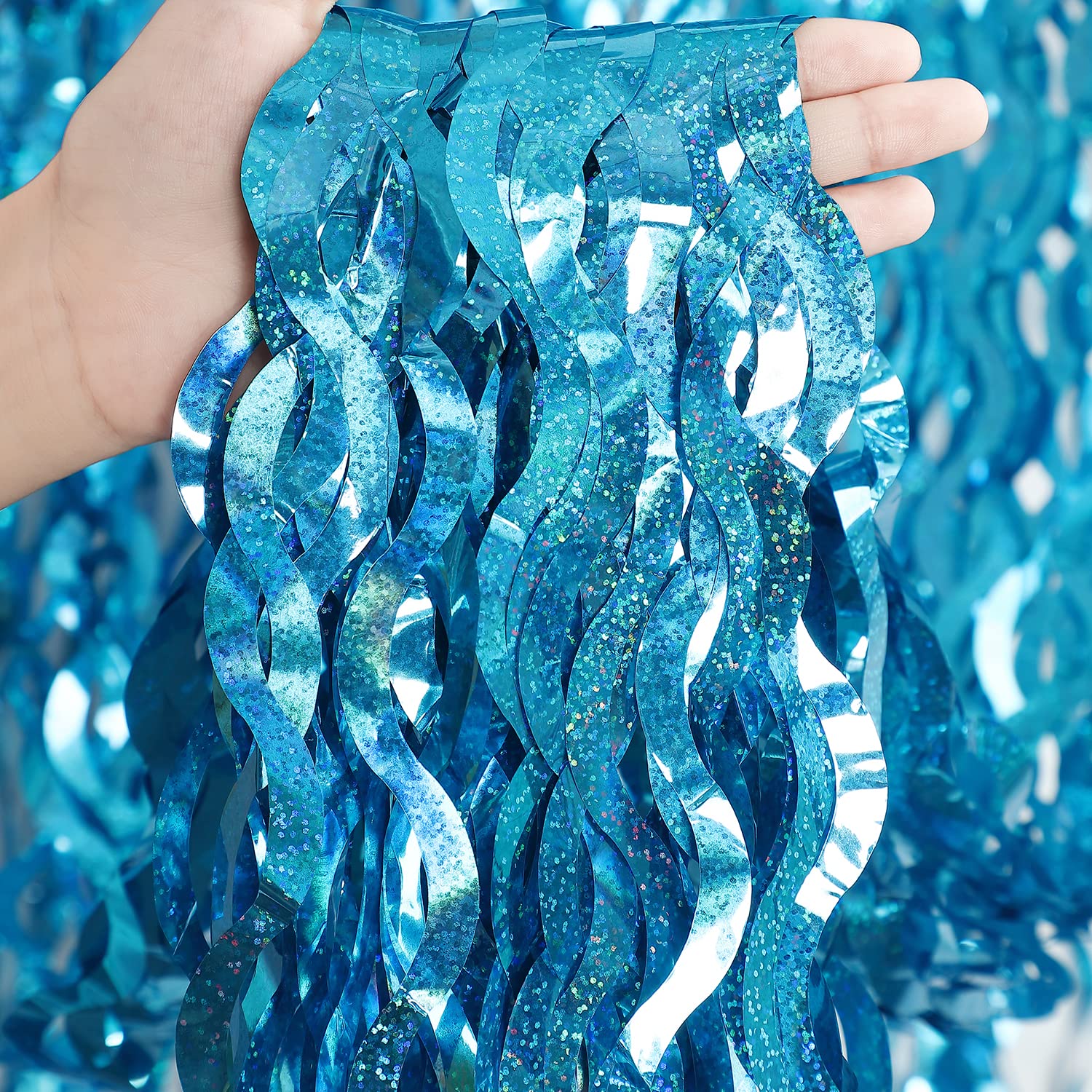 Cylmfc 3 Pack 3.3 Ft X 6.6 Ft Teal Foil Fringe Curtains   Sparkle Metallic Curtains Party Decorations Photo Booth Decorations Pa