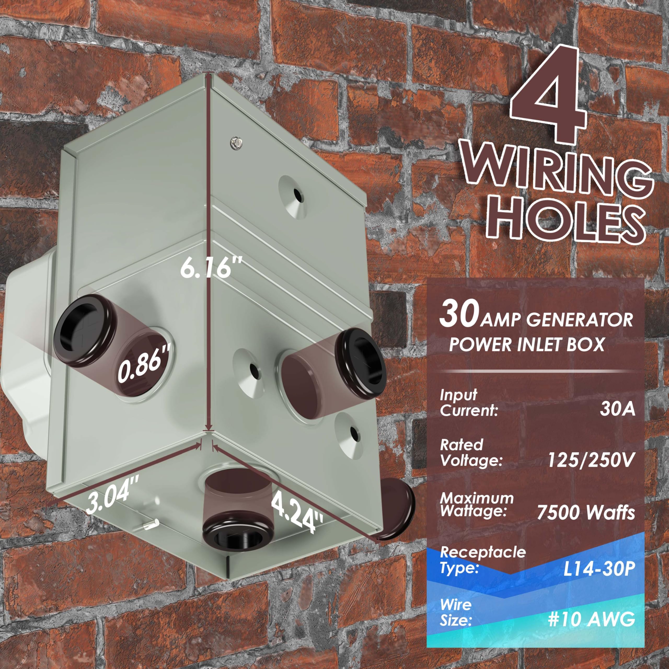 Circlecord 4 Prong 6.6 Feet 30 Amp Generator Extension Cord And Inlet Box With Locking Connector, Heavy Duty Nema L14 30P/L14 30