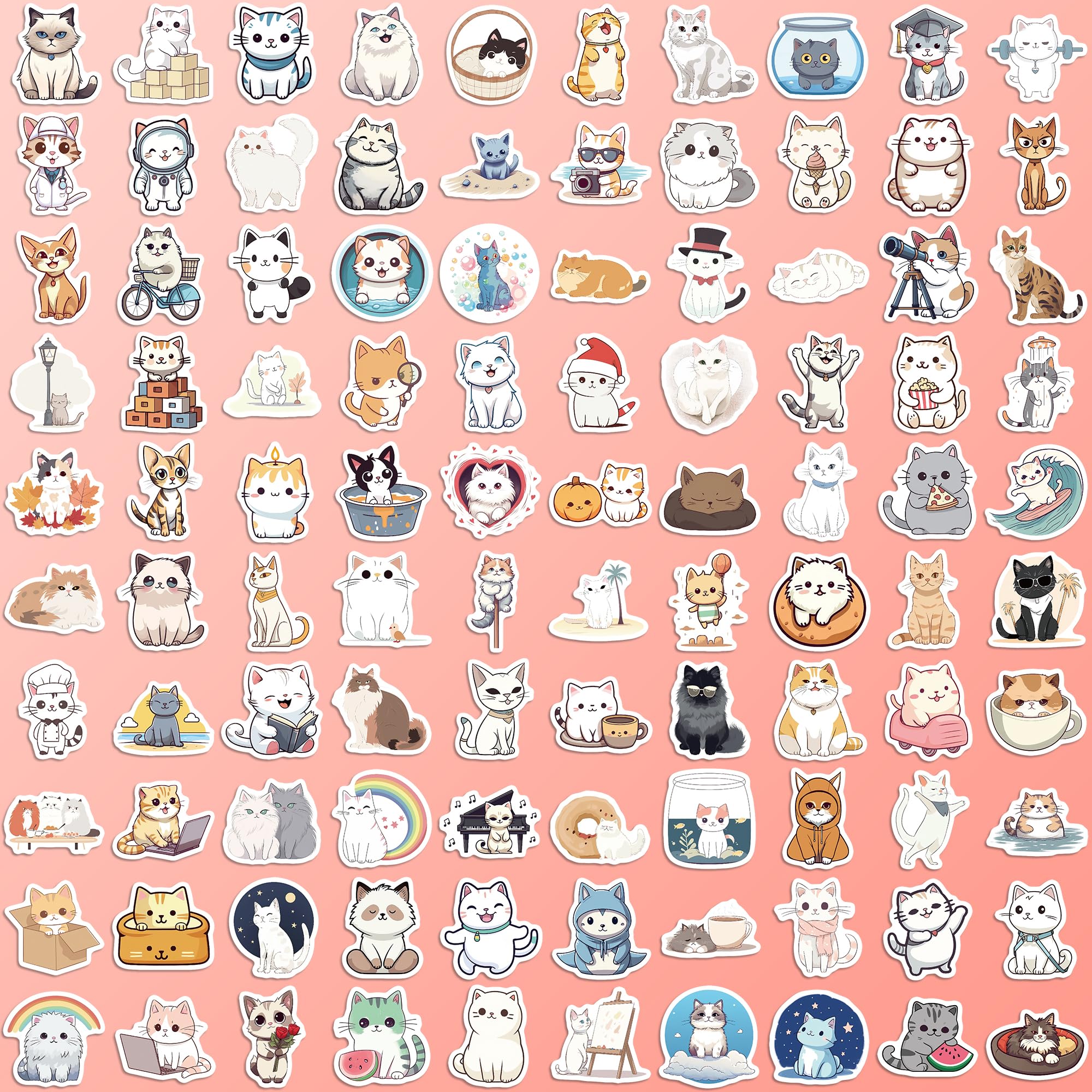 202 Pcs Cat Stickers,Funny Cat Stickers Waterproof Vinyl Gifts For Laptop,Water Bottle,Phone,Luggage,Unique Designed Cat Stickers For Teens Adults Kids Boys Girls Birthday Party Supplies Decoration