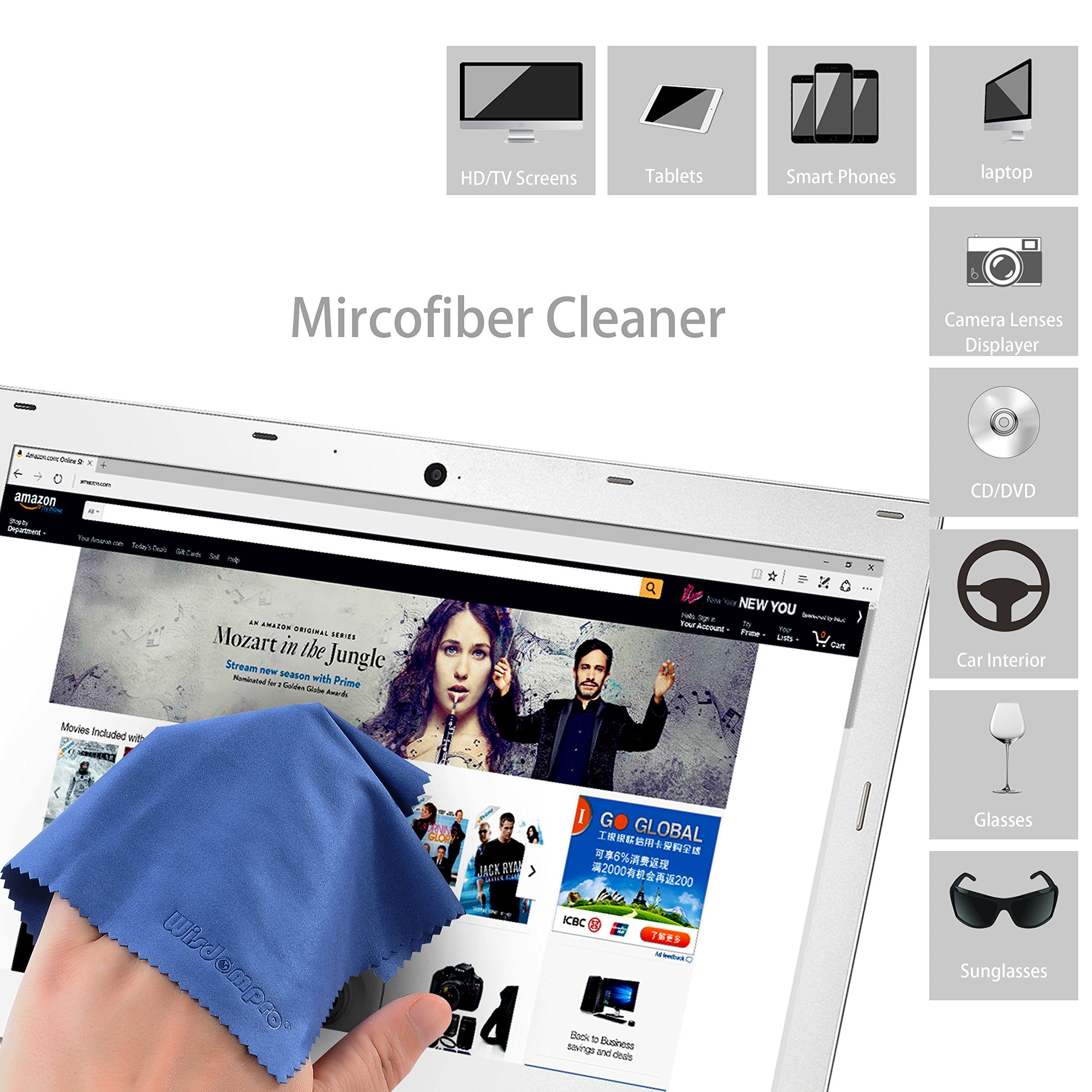 Wisdompro 8 Pack 6X7 Inches Microfiber Cleaning Cloth For Camera Lens, Glasses, Phone, Iphone, Ipad, Tablet, Laptop, Lcd Tv, Com