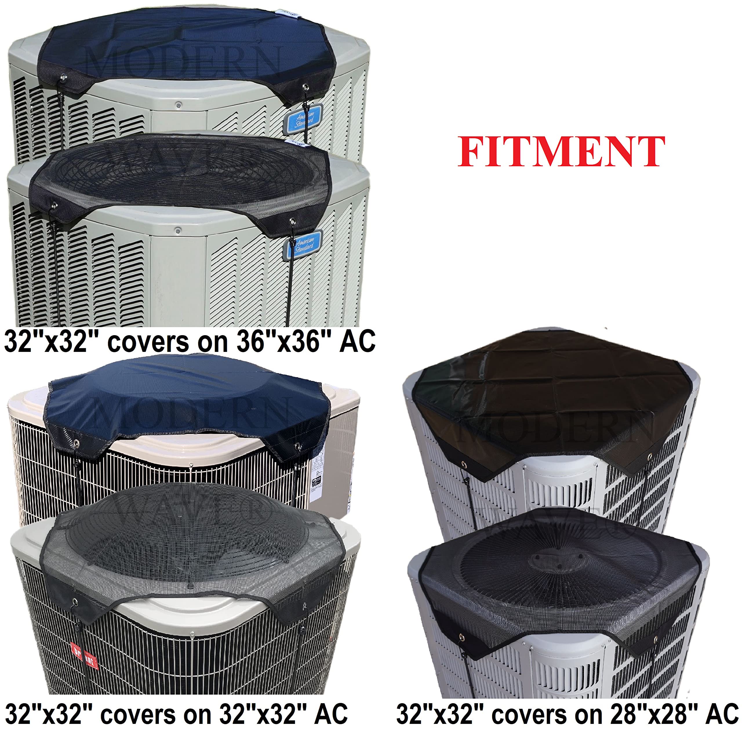 Modern Wave   2 (Two) Central Air Conditioner Covers For Outside Units 32 X 32 Inch   1 (One) Top Universal Mesh Cover And 1 (On
