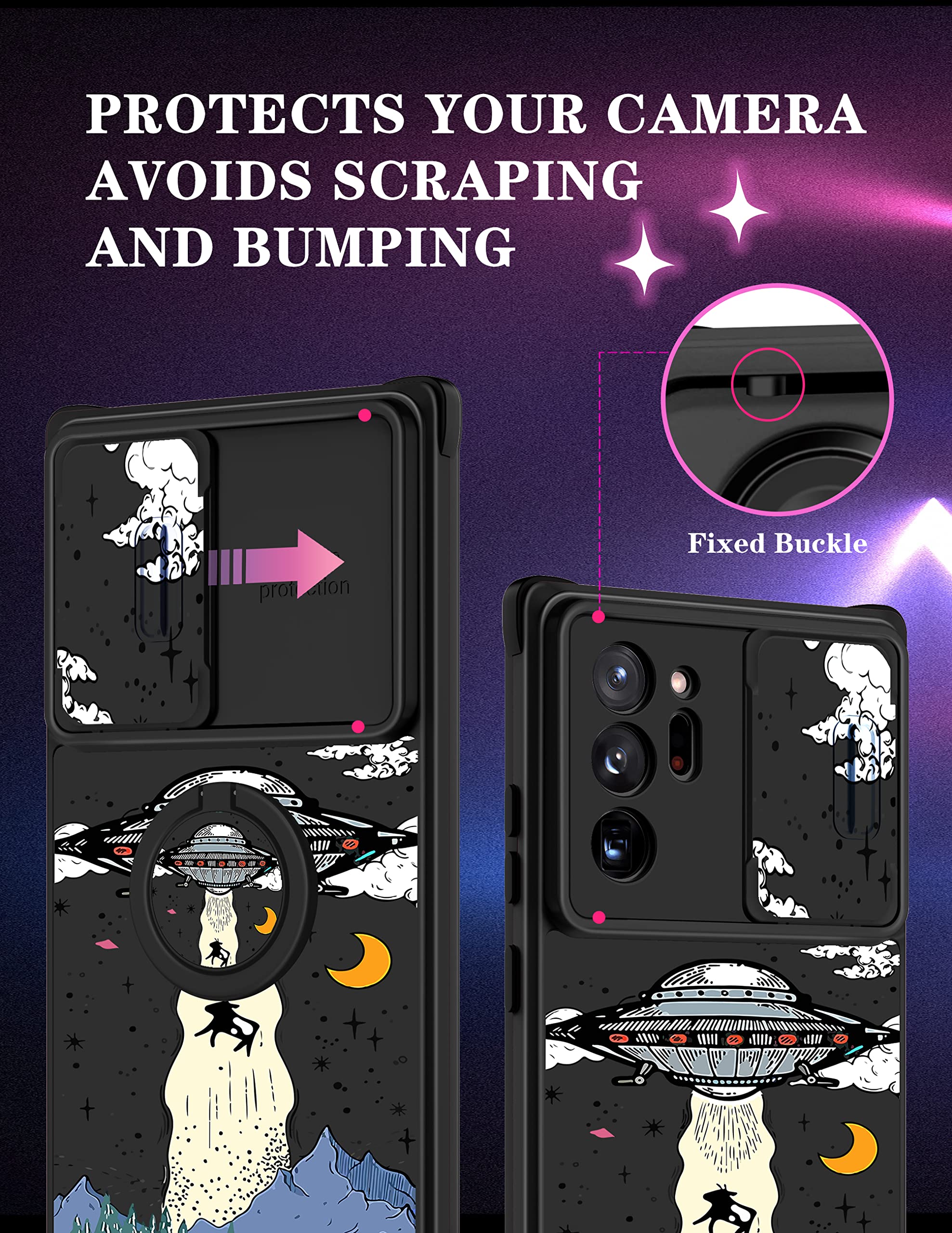 Goocrux (2In1 For Samsung Galaxy Note 20 Ultra Case For Women Girls Cute Ufo Phone Cover Cool Aliens Universe Design With Slide