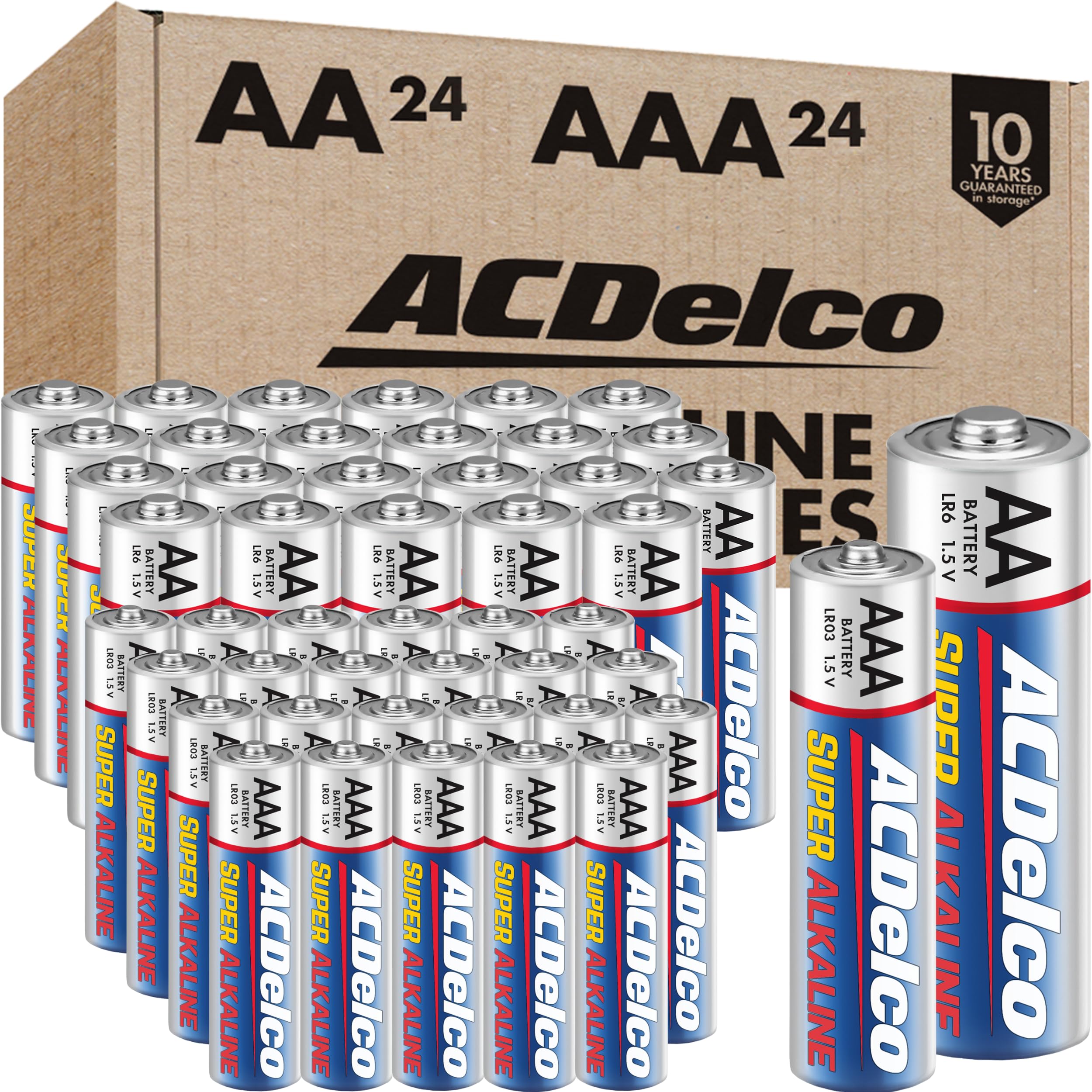 Acdelco Aa And Aaa 48Count Combo Pack Super Alkaline Batteries, 24Count Each, 10Year Shelf Life, Recloseable Packaging