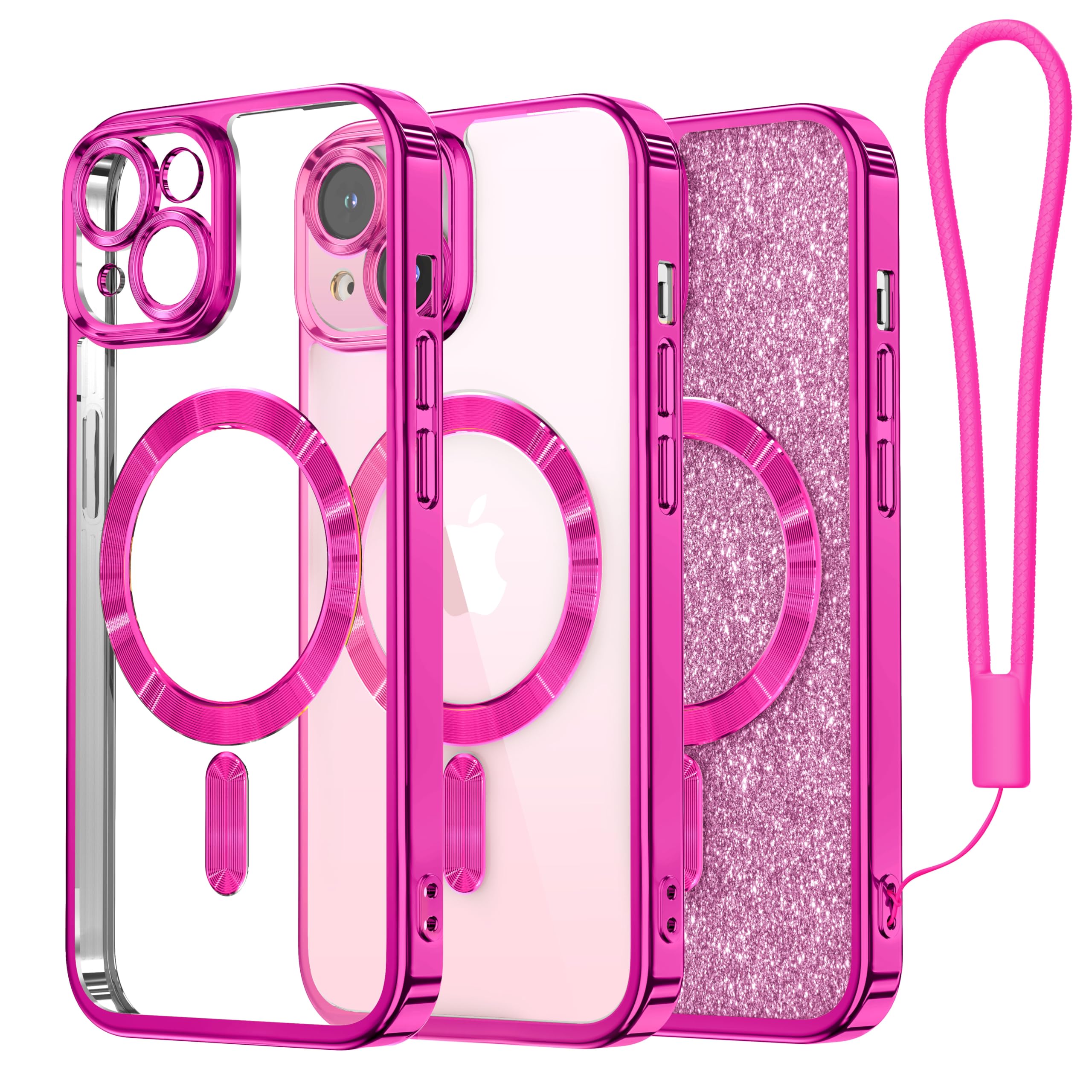 Meifigno Candy Mag Series Case For Iphone 15 Plus 6.7Inch, [Compatible With Magsafe] [Glitter Card & Wrist Strap] Full Camera Le