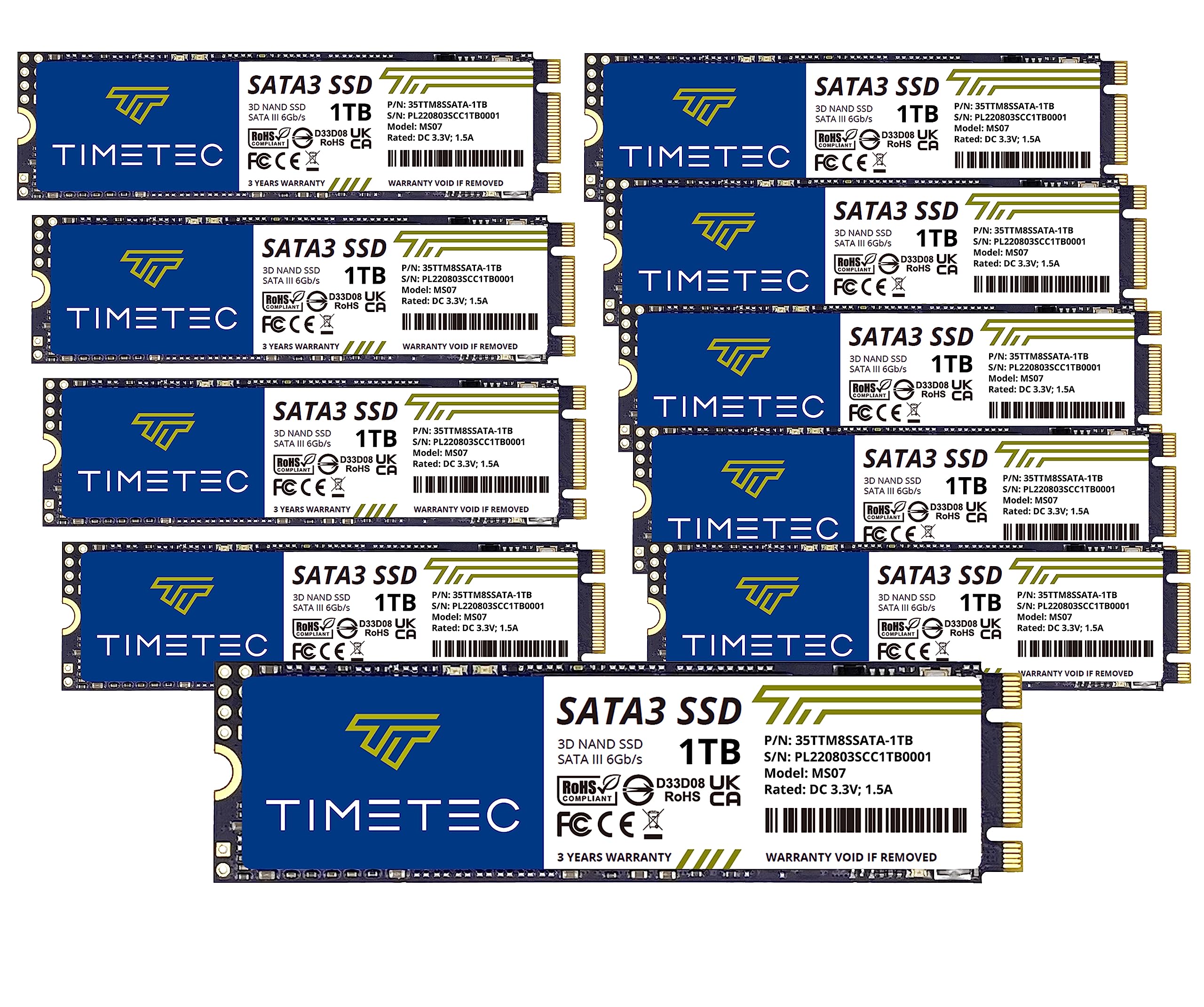Timetec 1Tbx10 (10 Pack) Ssd 3D Nand Sata Iii 6Gb/S M.2 2280 Ngff Read Speed Up To 550Mb/S Slc Cache Performance Boost Internal