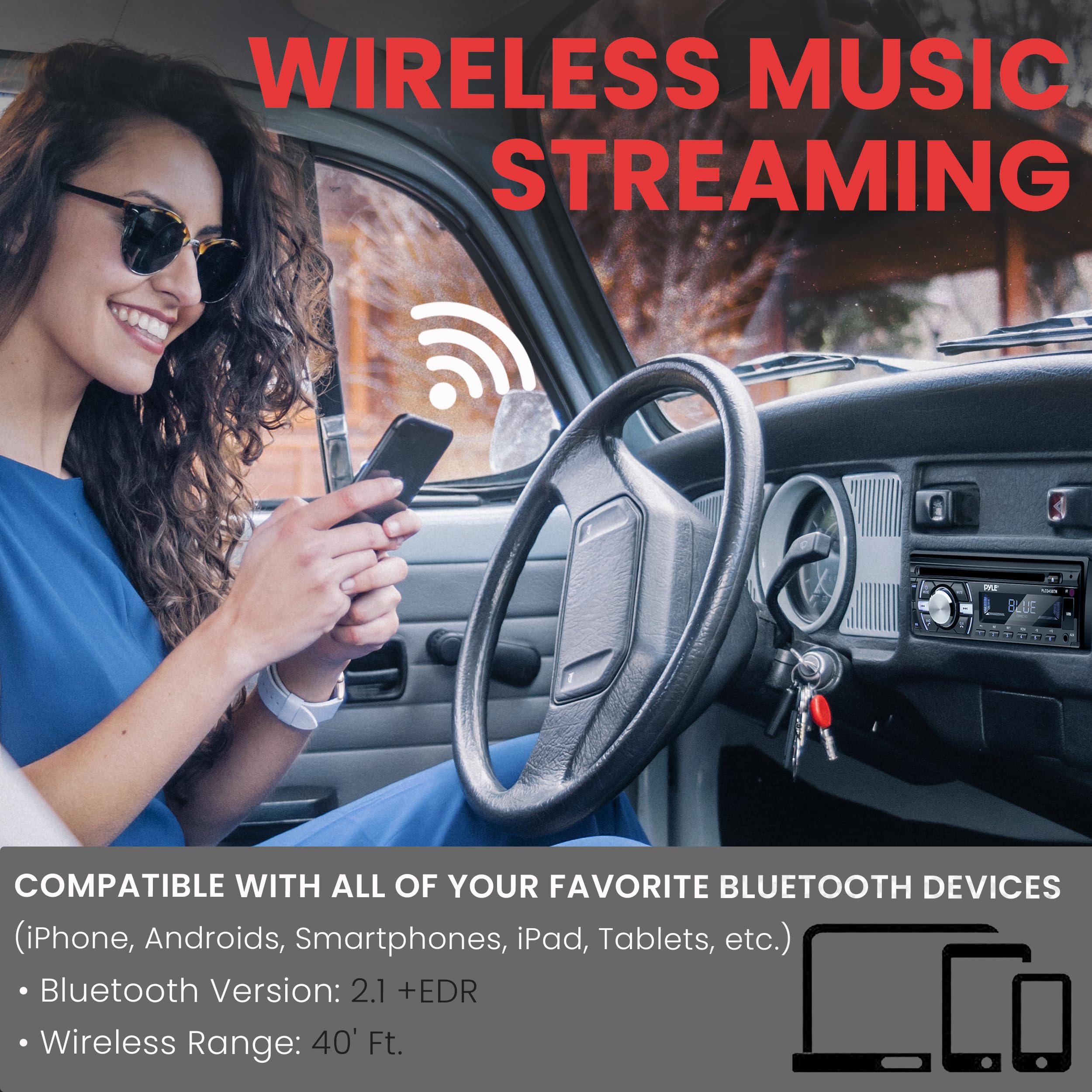 Pyle Boat Bluetooth Marine Stereo Receiver   Marine Head Unit Din Single Stereo Speaker Receiver   Wireless Music Streaming, Han