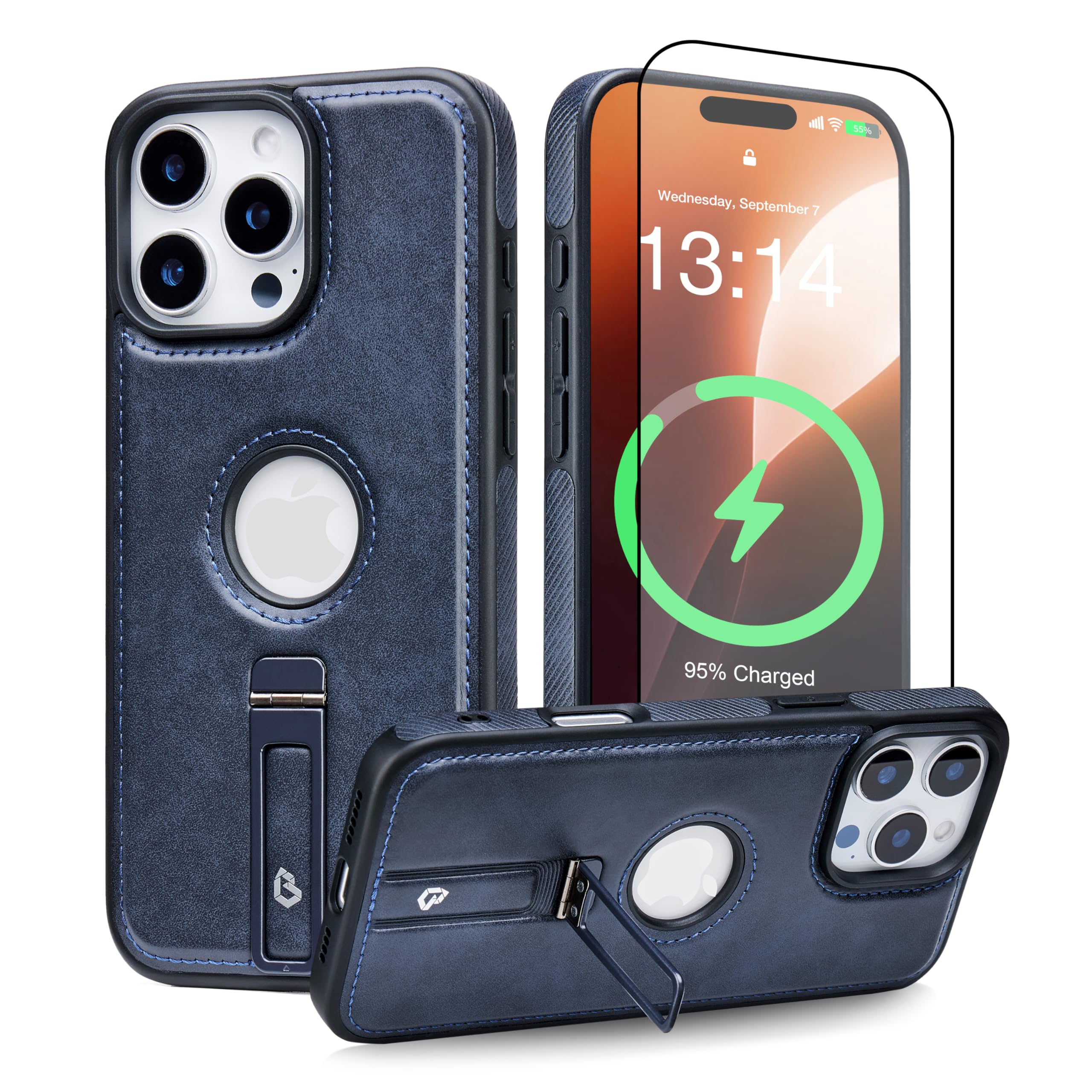 Bullroye For Iphone Case With Stand, Compatible With Magsafe, Strong Magnetic Kickstand Leather Case For Iphone, Protective Shoc