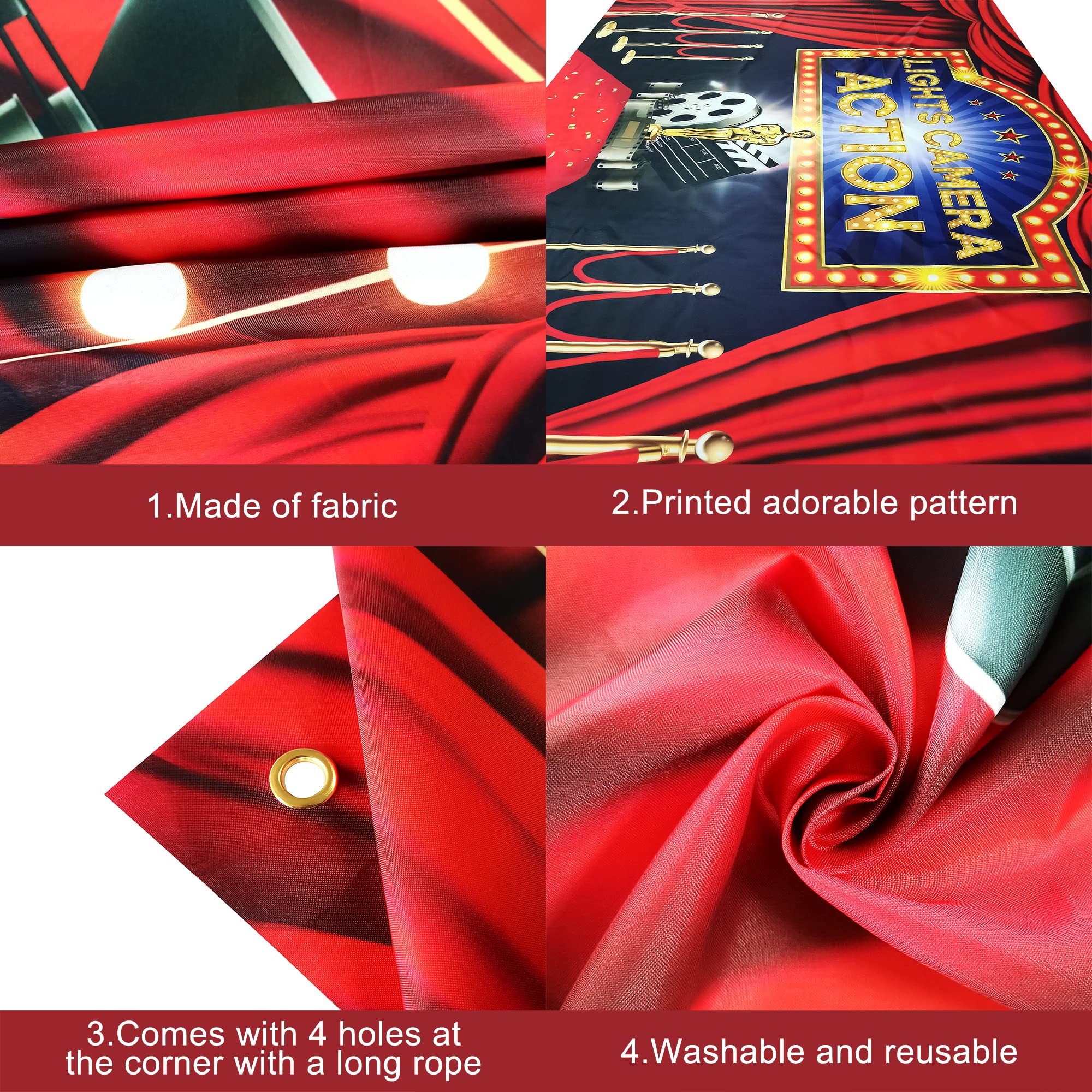 Katchon, Lights Camera Action Backdrop   Xtralarge 72X44 Inch | Movie Night Backdrop For Movie Night Decorations | Hollywood Par