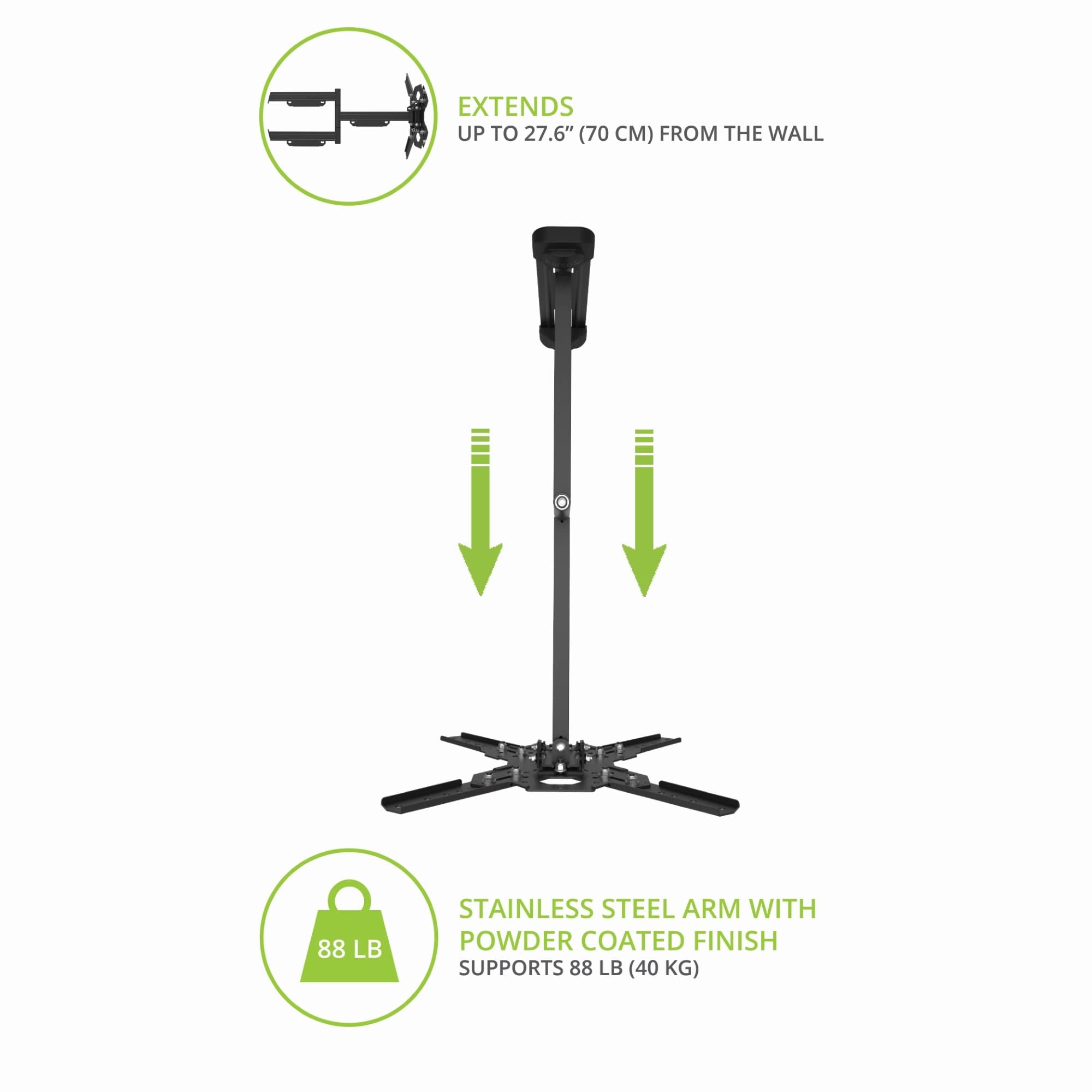 Kanto Ps400Sg Stainless Steel Outdoor Full Motion Tv Mount For 30'' To 70'' Tvs Up To 88 Lb | Stainless Steel Arms | Integrated