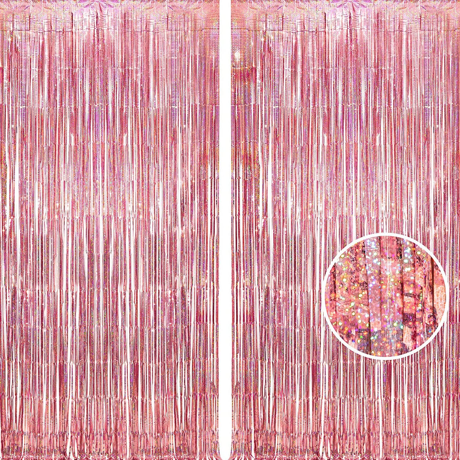 Braveshine Rose Gold Tinsel Foil Fringe Curtains   2Pcs 3.2X8.2Ft Metallic Holiday Photo Booth Backdrop Party Supplies For Birth