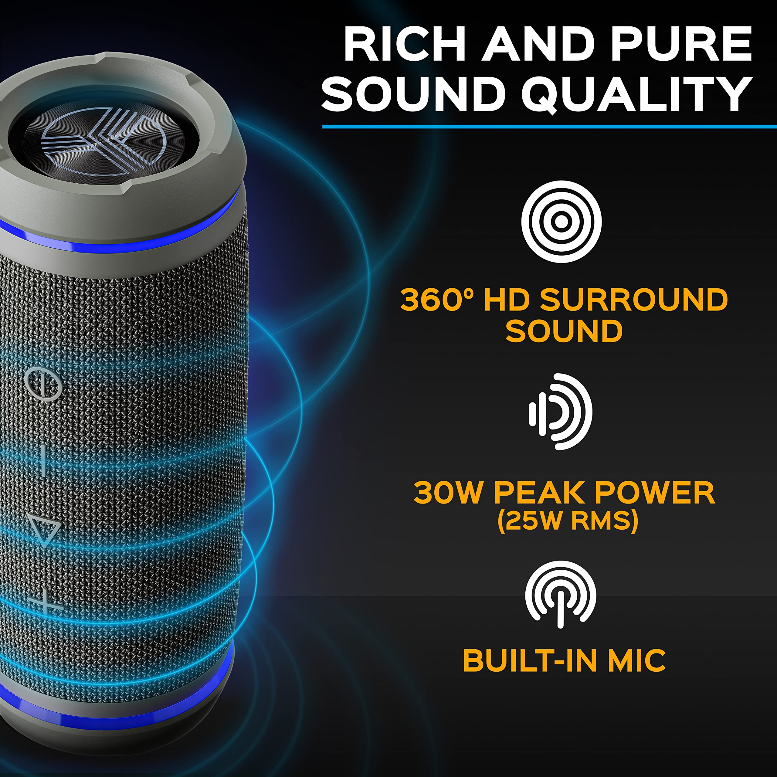 Treblab Hd77   Portable Bluetooth Speaker   Powerful 360 Sound, 30W Audio With Impactful Bass, 20H Battery, Ipx6 Waterproof, Sho