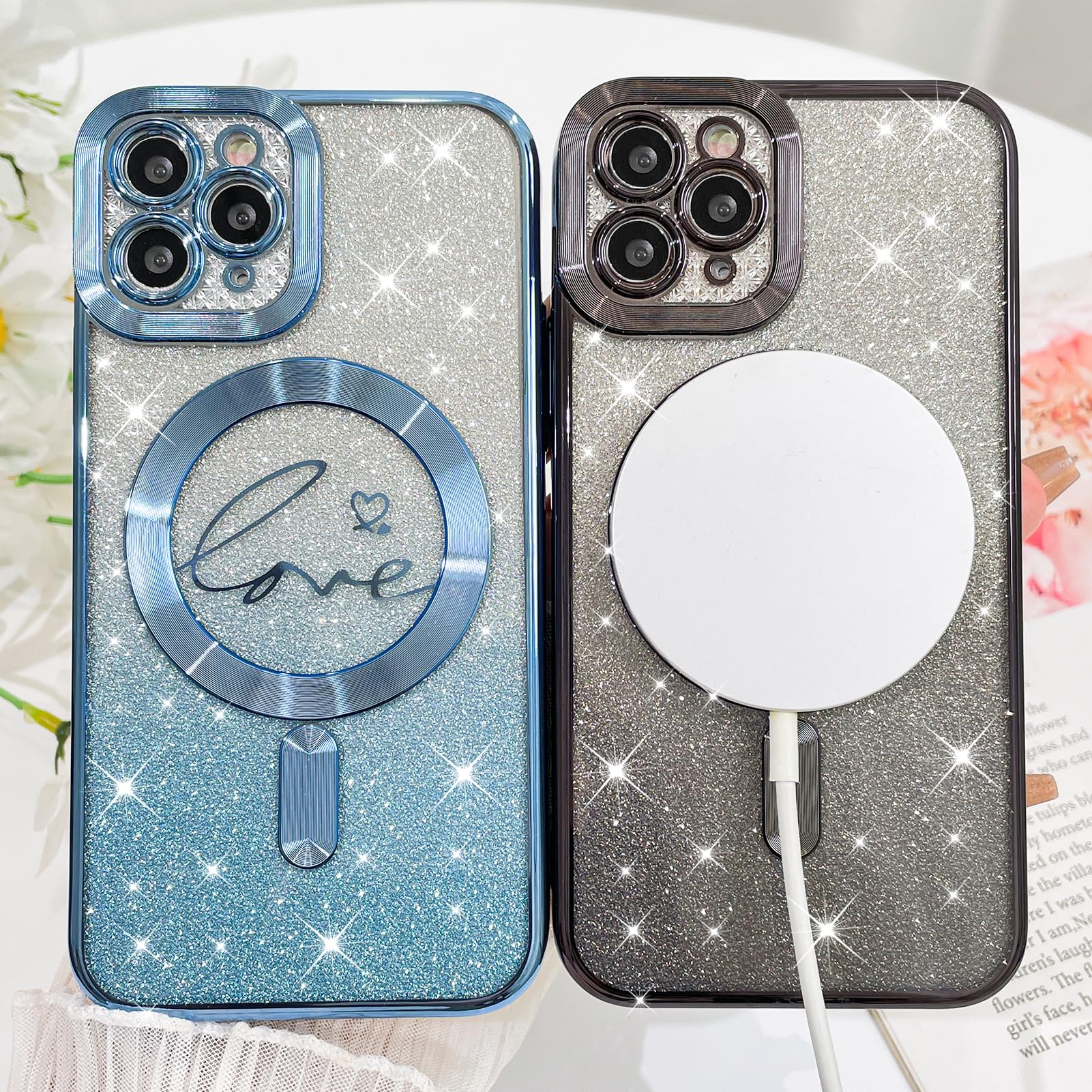 Fiyart Designed For Iphone 11 Pro Case,Compatible With Magsafe Love Heart Plating Camera Protection Clear Phone Case, Magnetic G