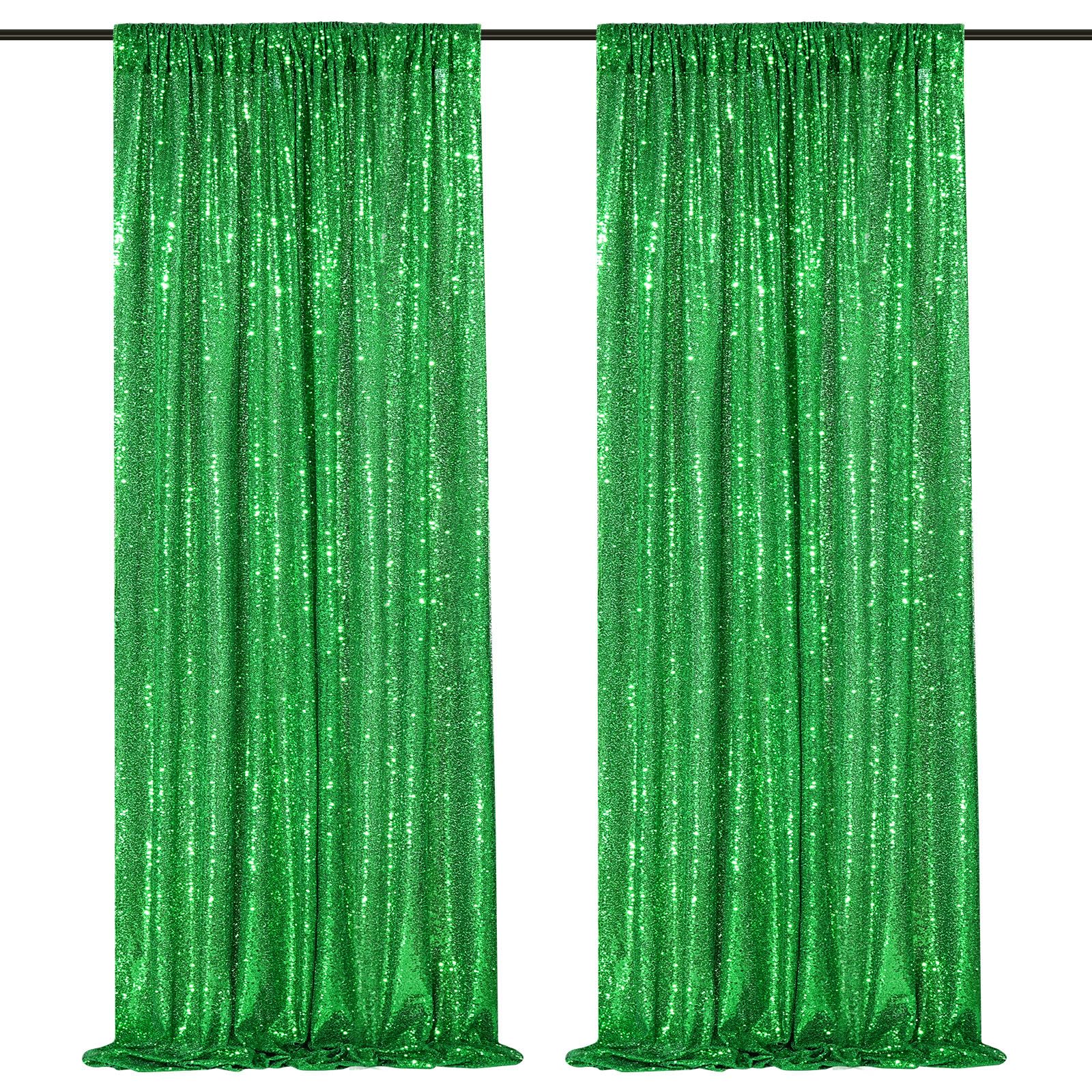 Green Sequin Backdrop Curtains 2 Panels 2Ftx8Ft Christmas Party Backdrop Glitter Birthday Bridal Wedding Curtains Sparkle Photo