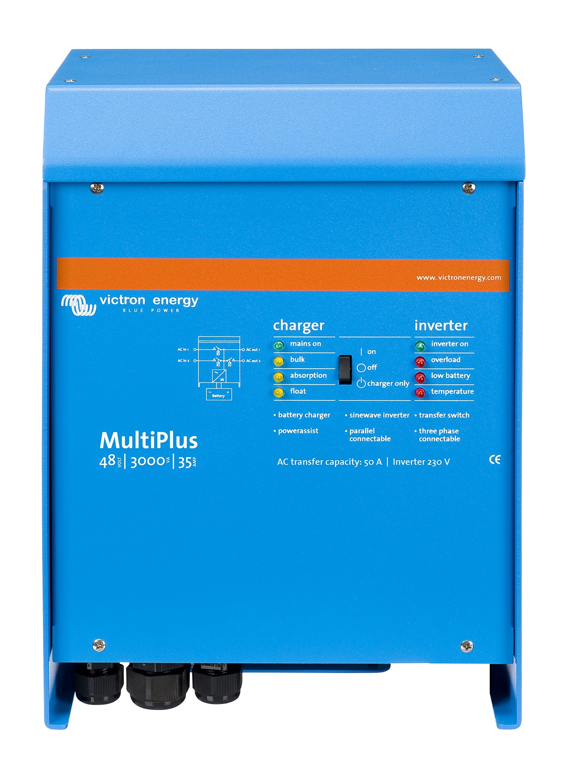 Victron Energy MultiPlus Pure Sine Wave Inverter Charger for 35 amp Battery, Transfer Switch 50 Amp, 3000VA 48-Volt 230V