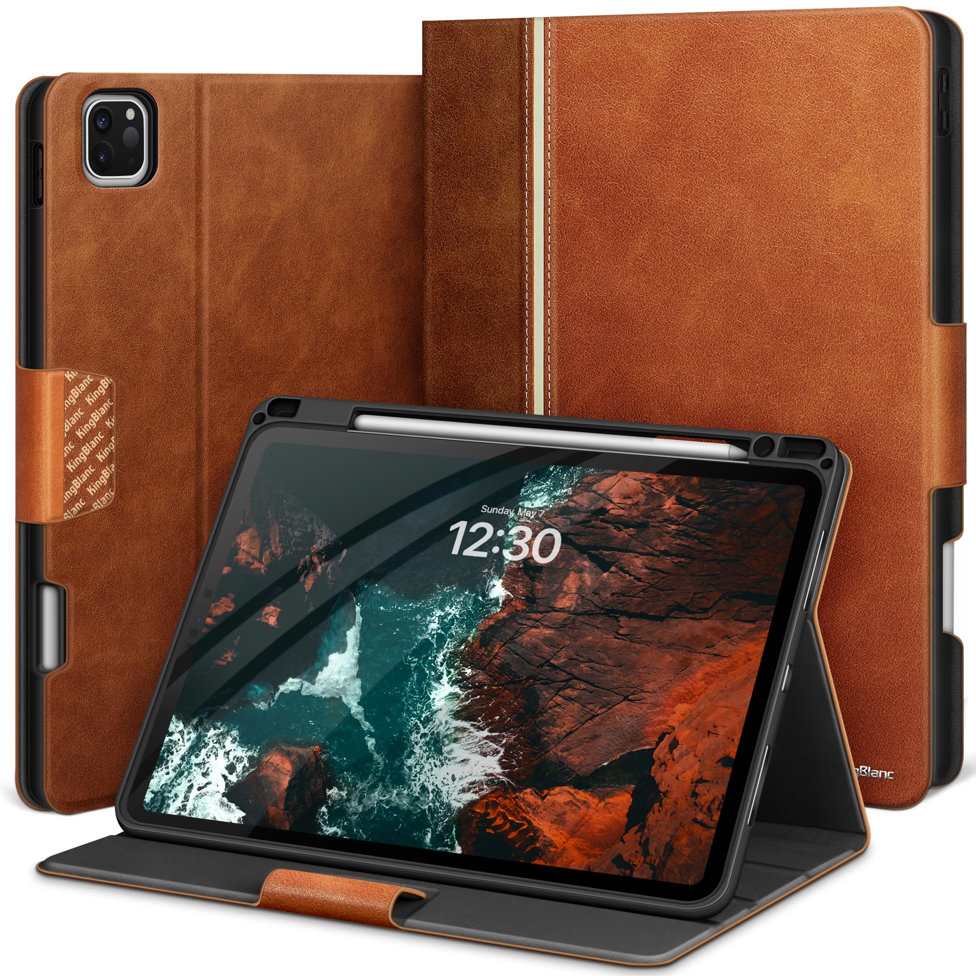 Kingblanc Case For Ipad Pro 11 Inch Case (2024, 5Th Generation, M4) With Pencil Holder, Vegan Leather Smart Stand Cover, Auto Sl