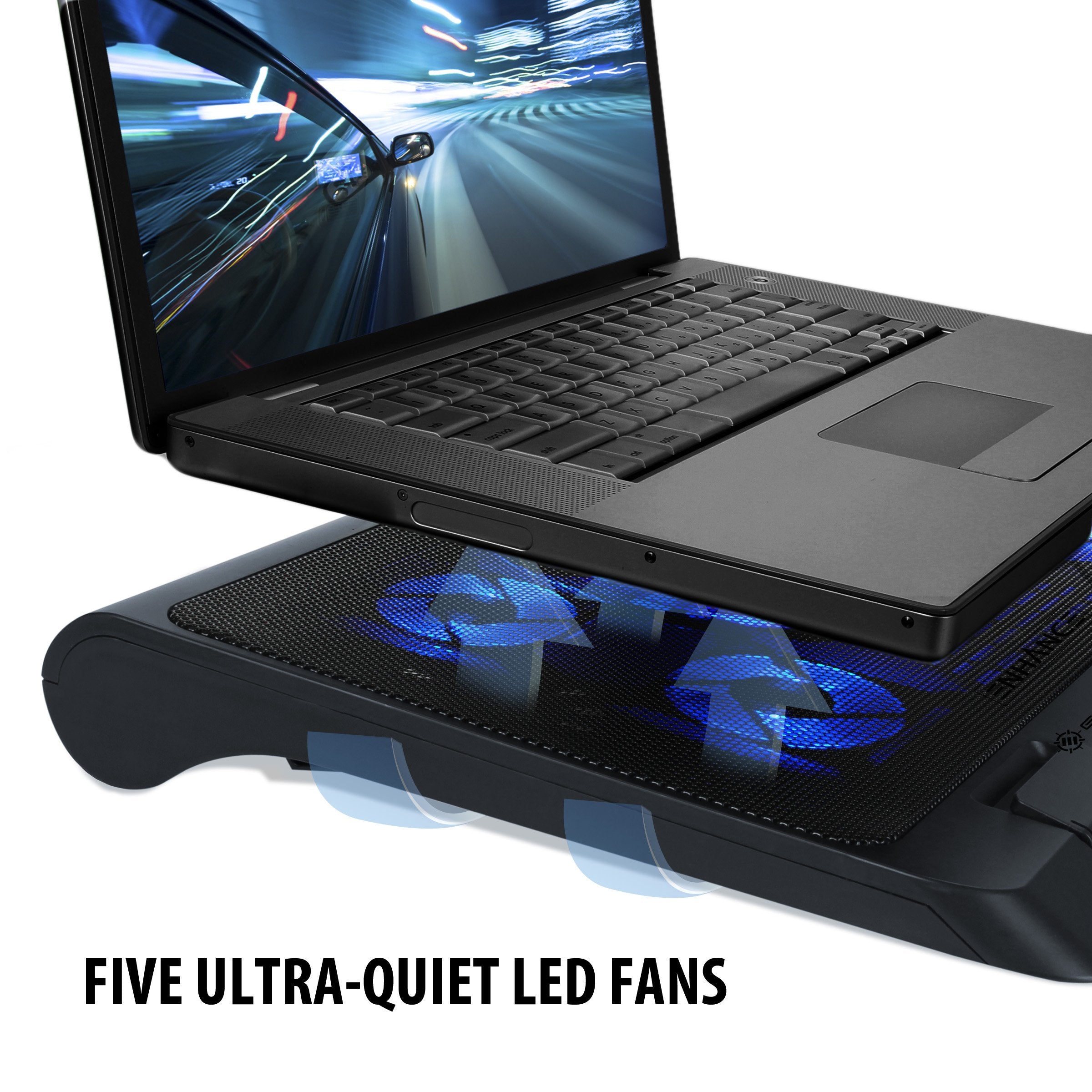 Enhance Laptop Cooling Pad, 5 Fans, Adjustable Height, Dual Usb For 17 Inch, Blue   Gx C1