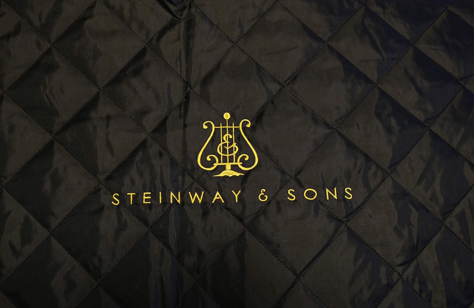 Toryo Steinway Model M Piano Cover With Logo Embroidery 5'7''   Quilted Black Nylon With Side Splits