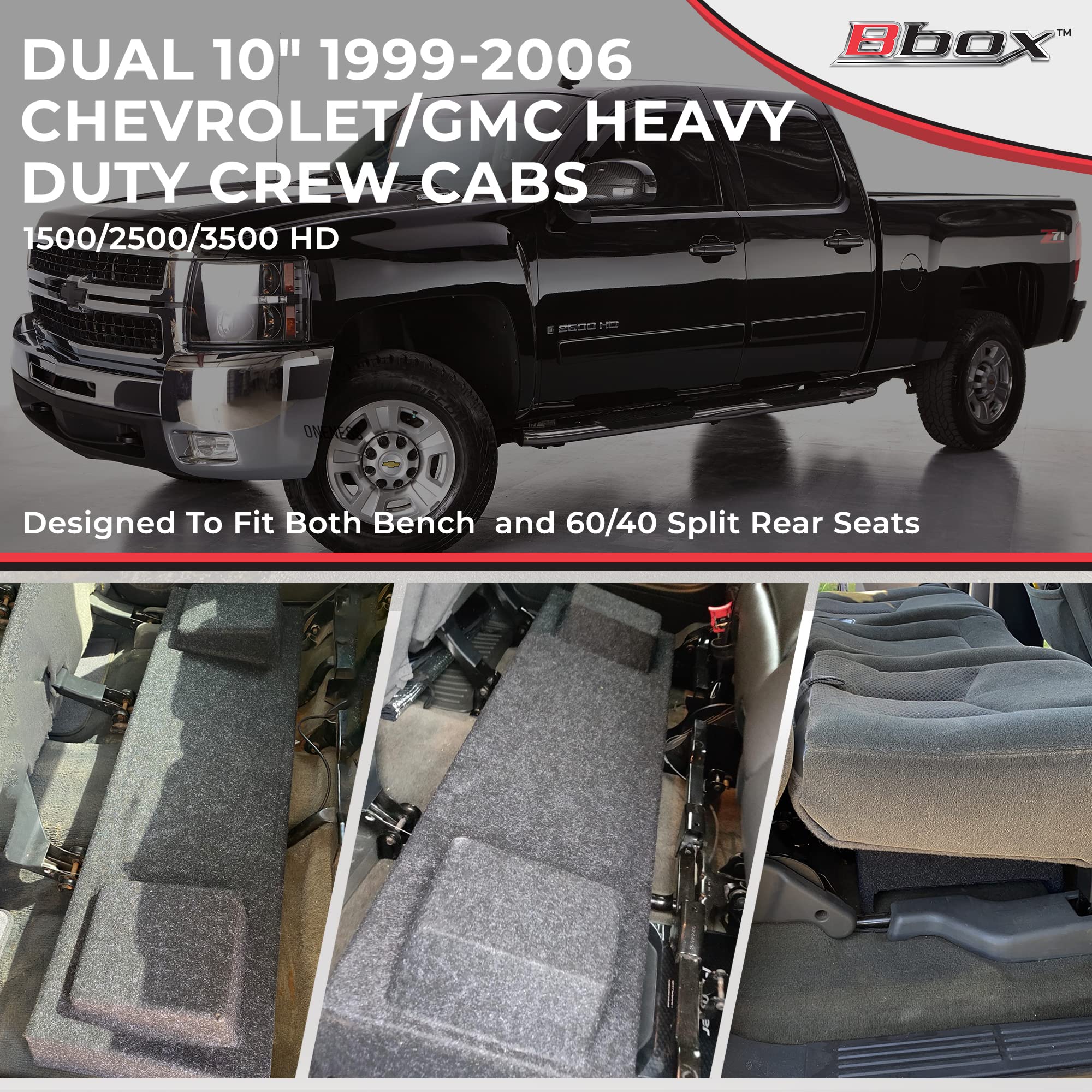 Atrend Bbox Dual 10 Inch Subwoofer Sealed Enclosure   Fits 1999 2006 Heavy Duty Chevrolet/Gmc Crew Cab   Car Subwoofer Boxes & Enclosures   Subwoofer Box Improves Audio Quality, Sound And Bass   Charcoal