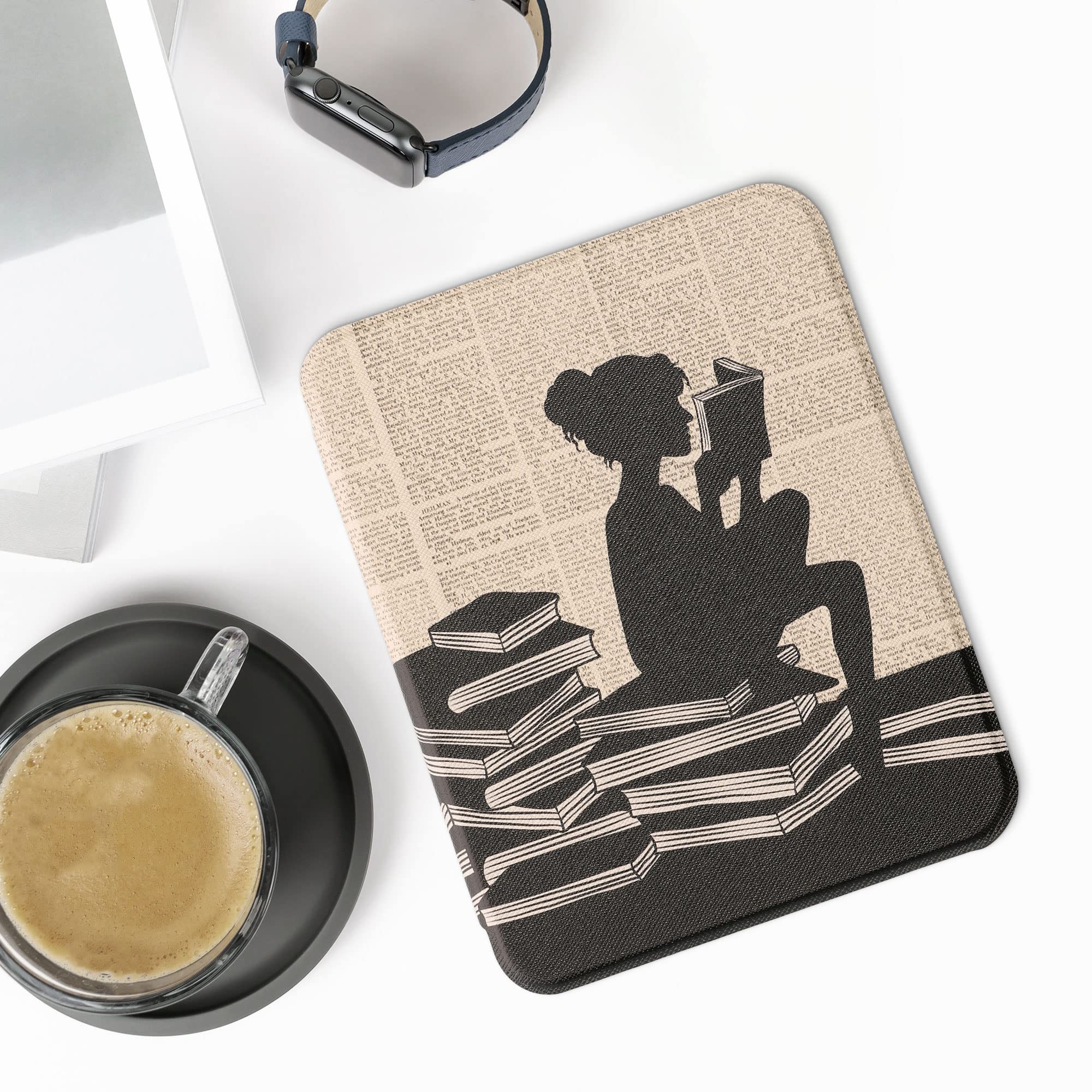 Kwmobile Case Compatible With Barnes & Noble Nook Glowlight 4 / 4E Case   Ereader Cover   Girl And Books Black/Beige