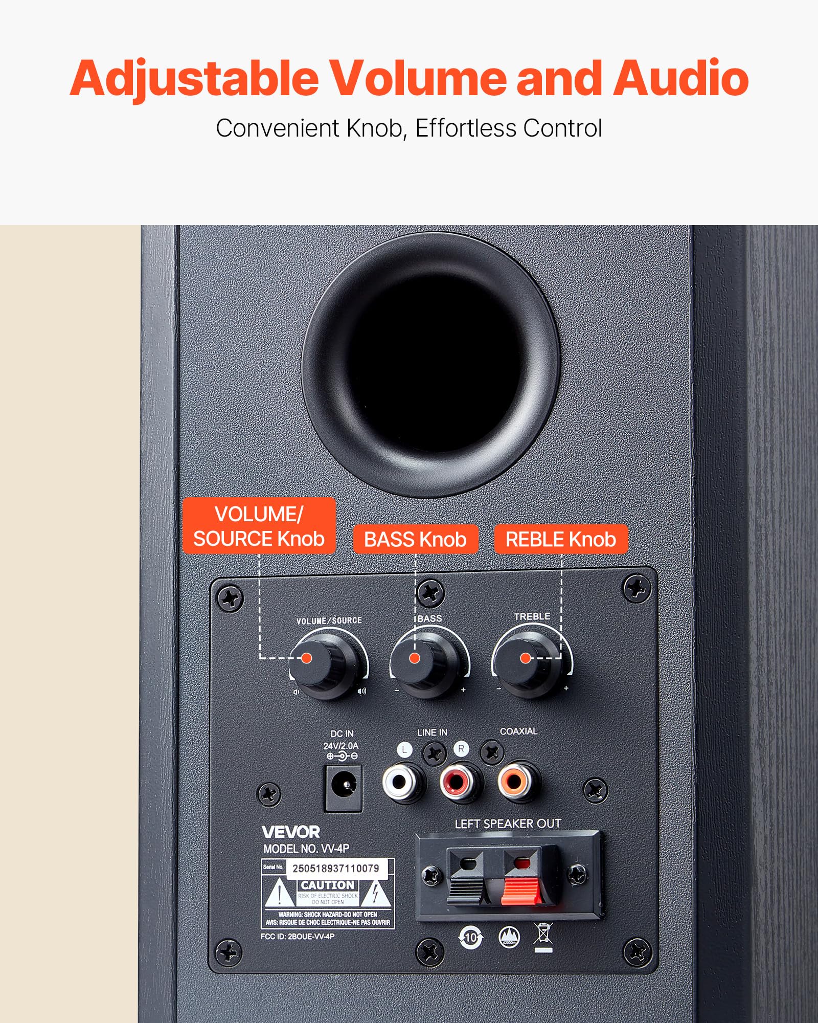 Vevor Powered Bookshelf Speakers, 20W X 2, Active Studio Monitor Speaker With 4 Inch Woofer, Adjustable Volume And Audio With Bl